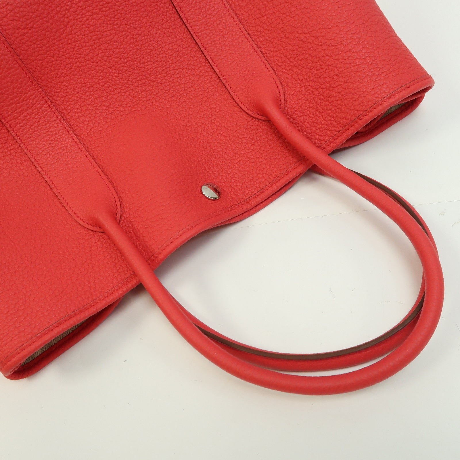 HERMES Clemence皮革Garden Party PM銀扣手挽袋Bougainvillea/杜鵑紅色
