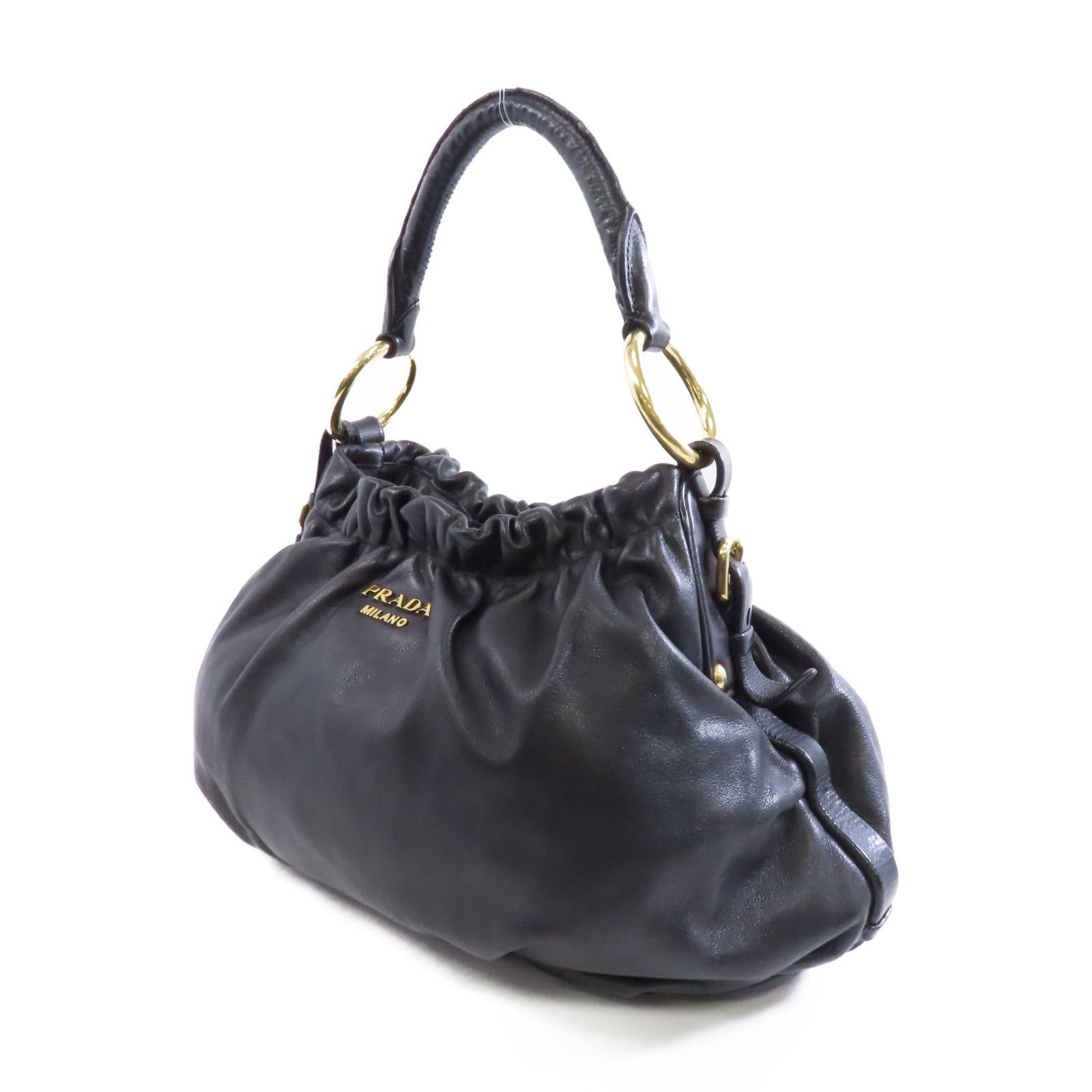 PRADA 皮革Shoulder Bag金扣肩背袋黑色