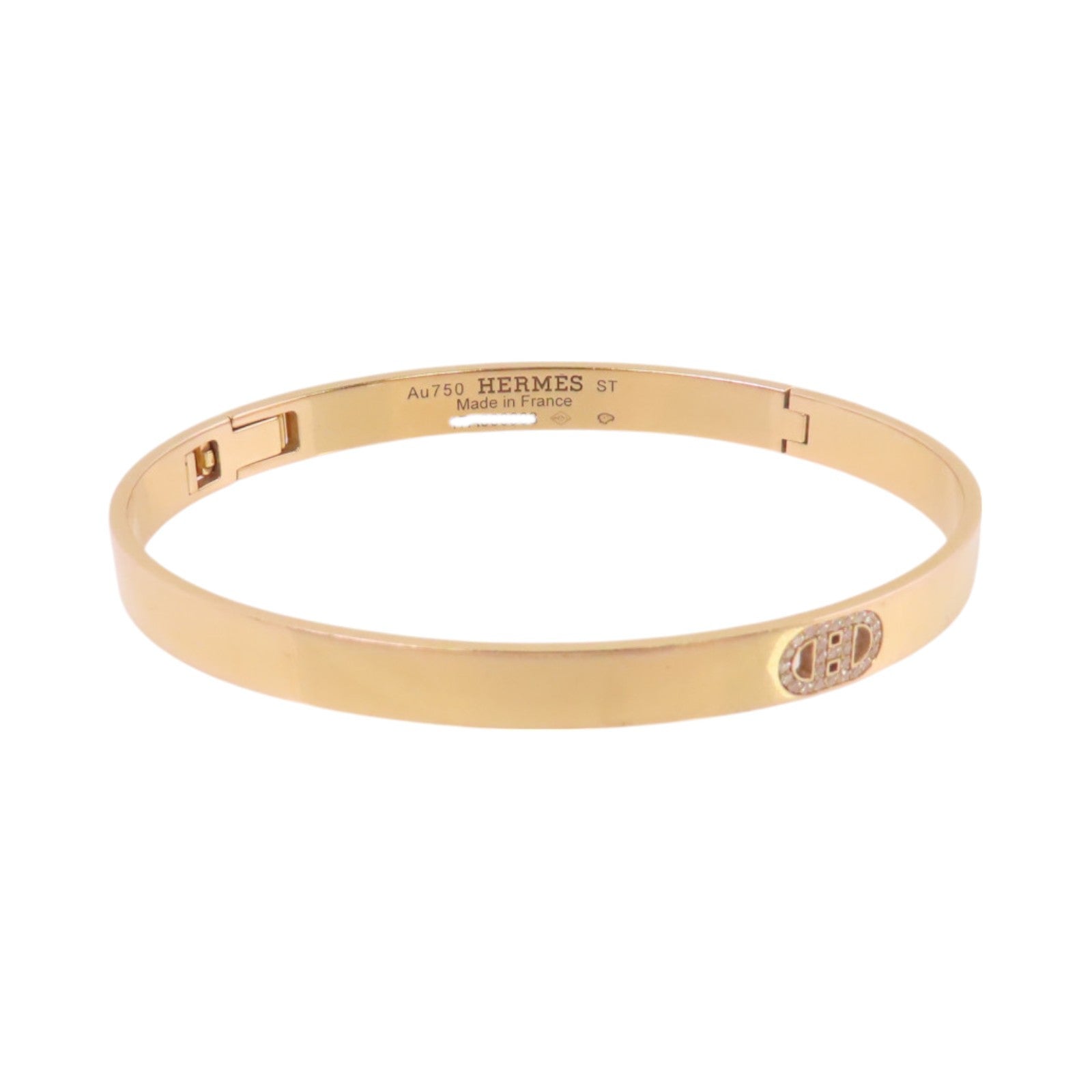 HERMES 18K玫瑰金/鑽石MiniChain D' Ancre Diamond Bangle金扣手鐲