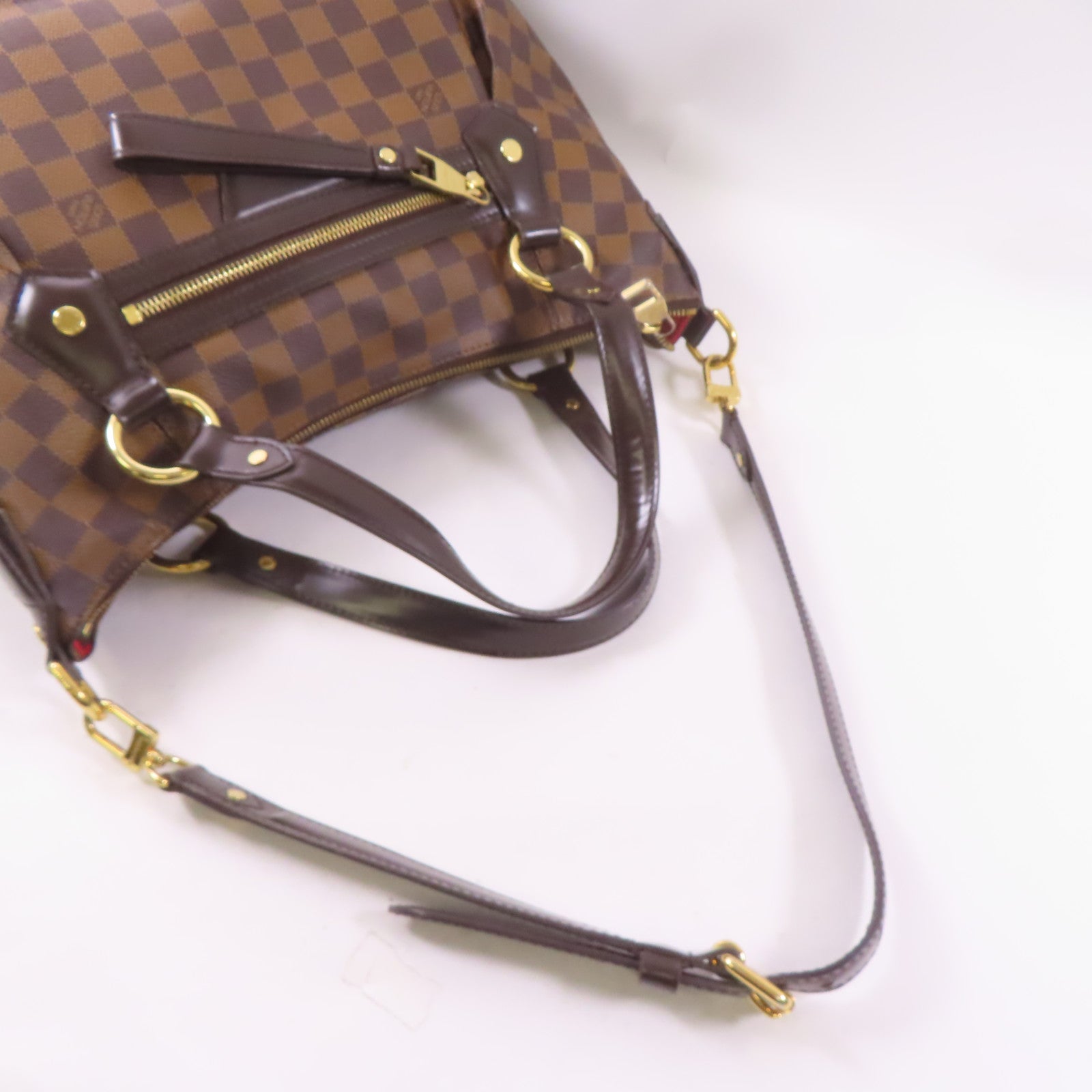 LOUIS VUITTON Damier Evora MM金扣手挽肩背兩用袋棕色
