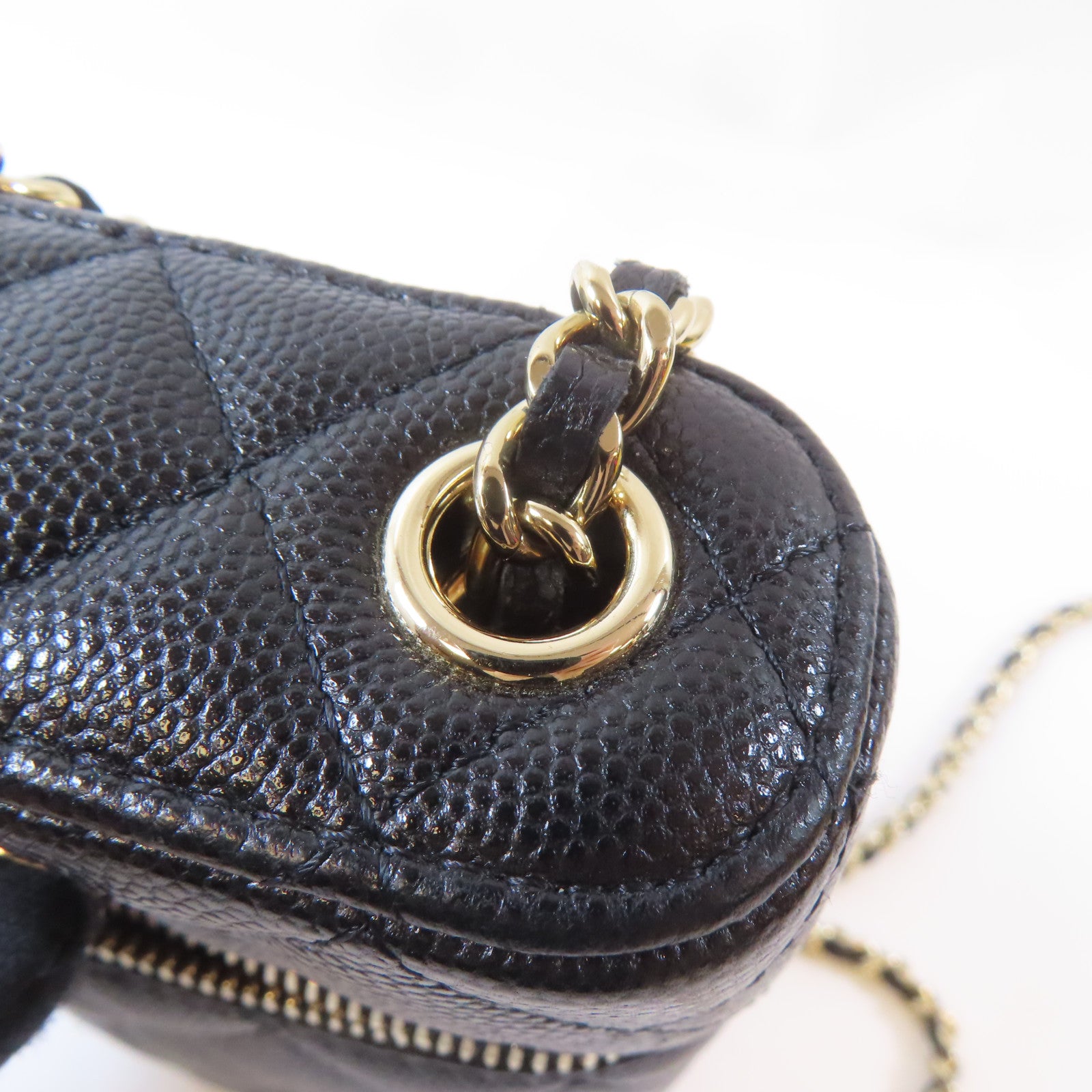 CHANEL 菱格牛皮皮革Vanity Phone Holder金扣鏈帶肩背袋黑色