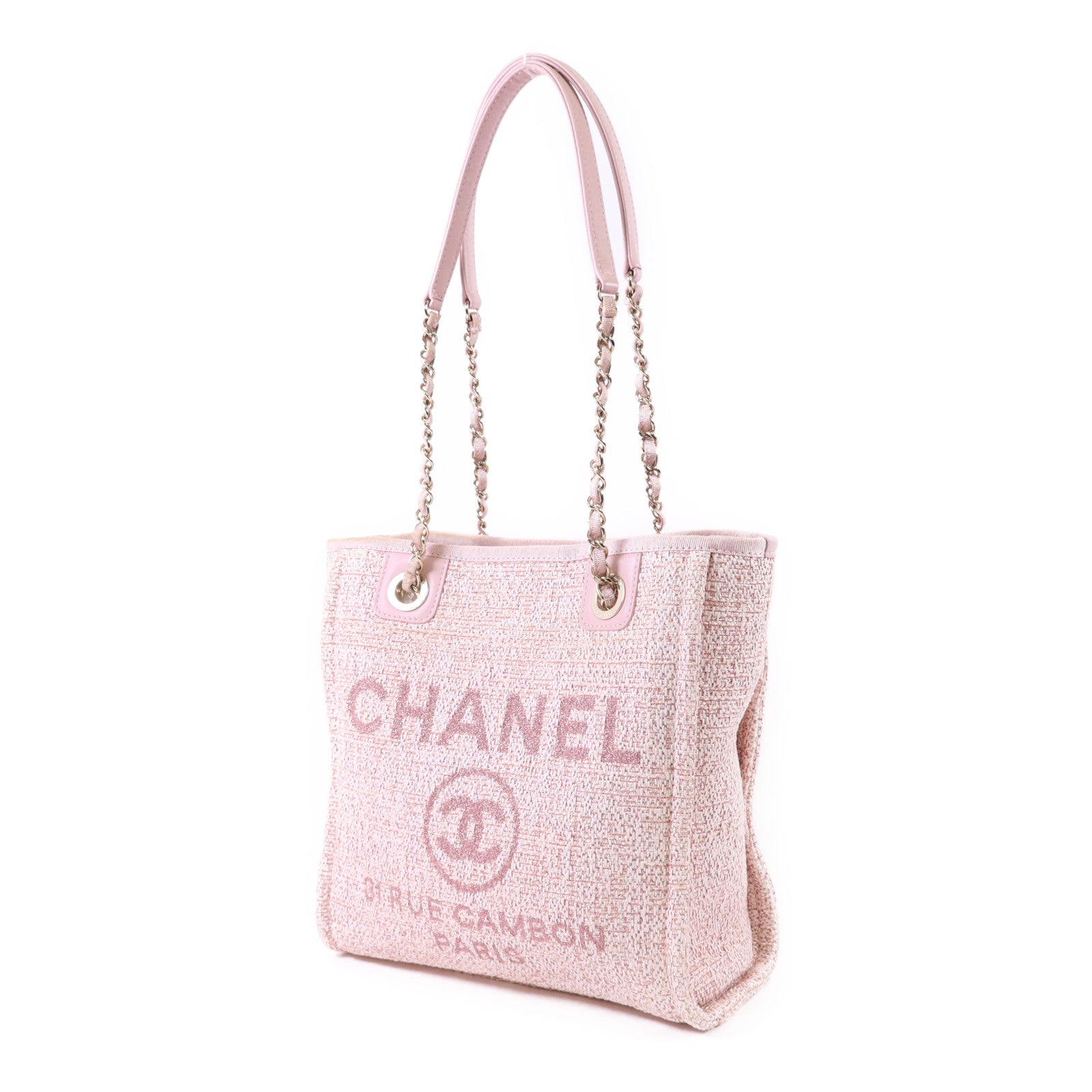 CHANEL 帆布Tote Bag金扣鏈帶手挽袋