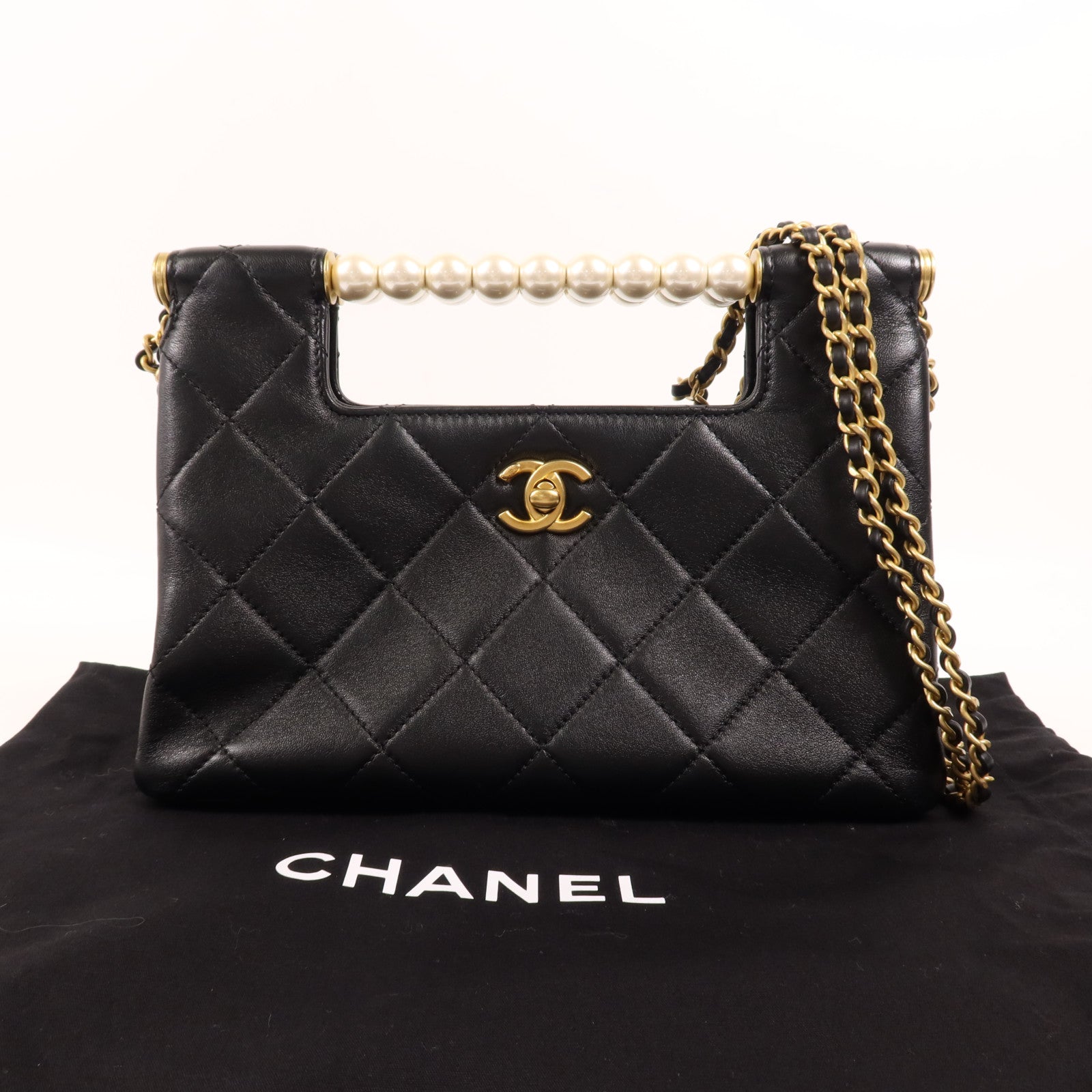 CHANEL 羊皮皮革25 Pearl Handle Shopping Bag金扣手挽肩背兩用袋