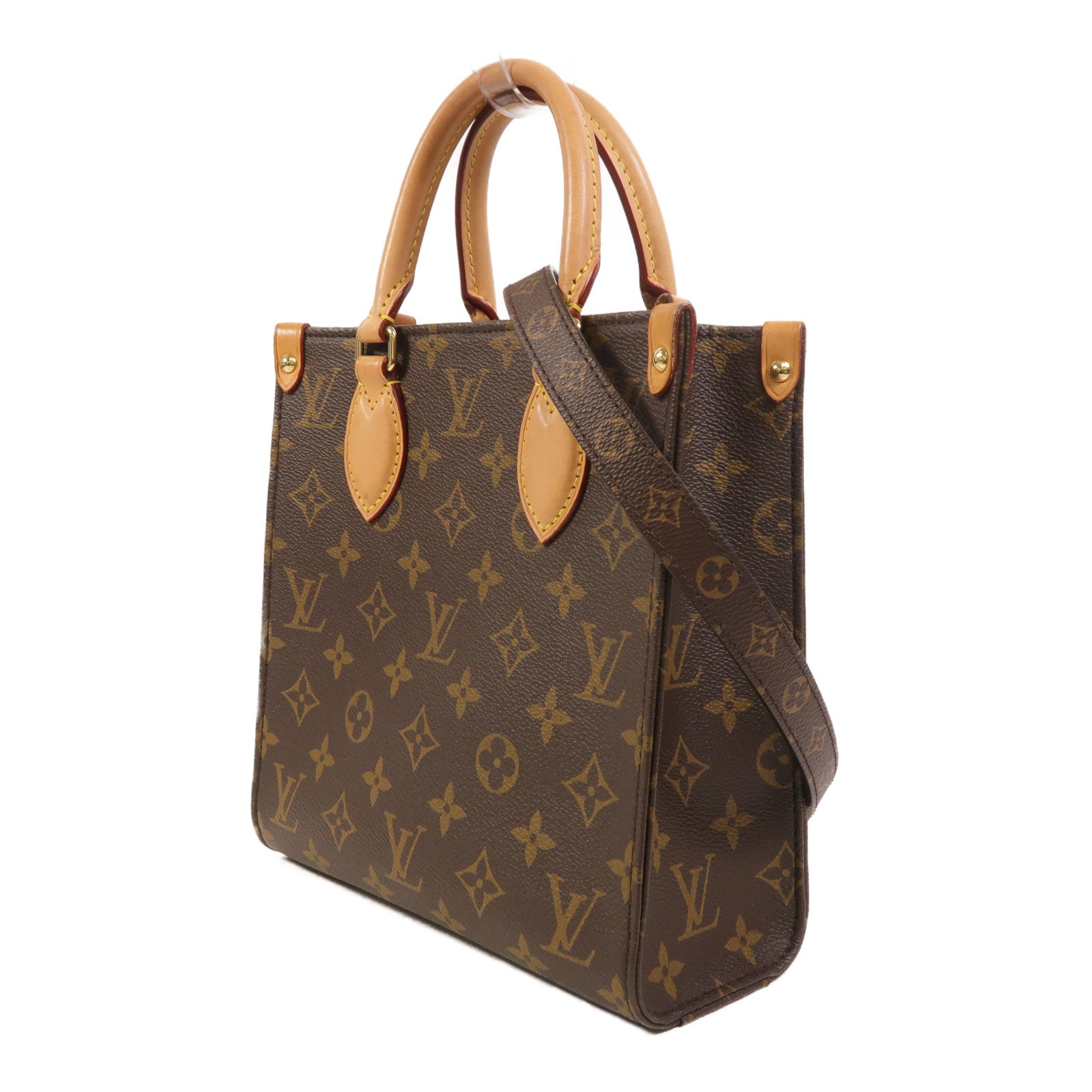 LOUIS VUITTON Monogram Sac Plat BB金扣手挽肩背兩用袋棕色