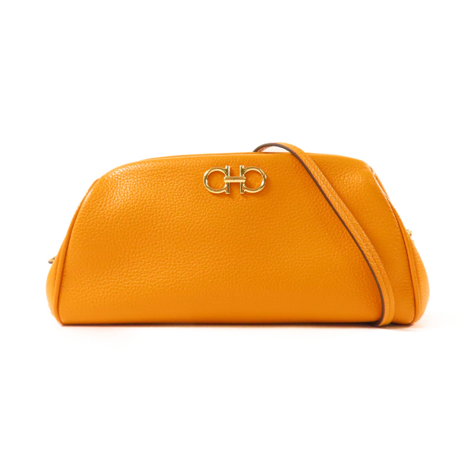 Salvatore Ferragamo 牛皮皮革Shoulder Bag金扣鏈帶肩背袋橙色