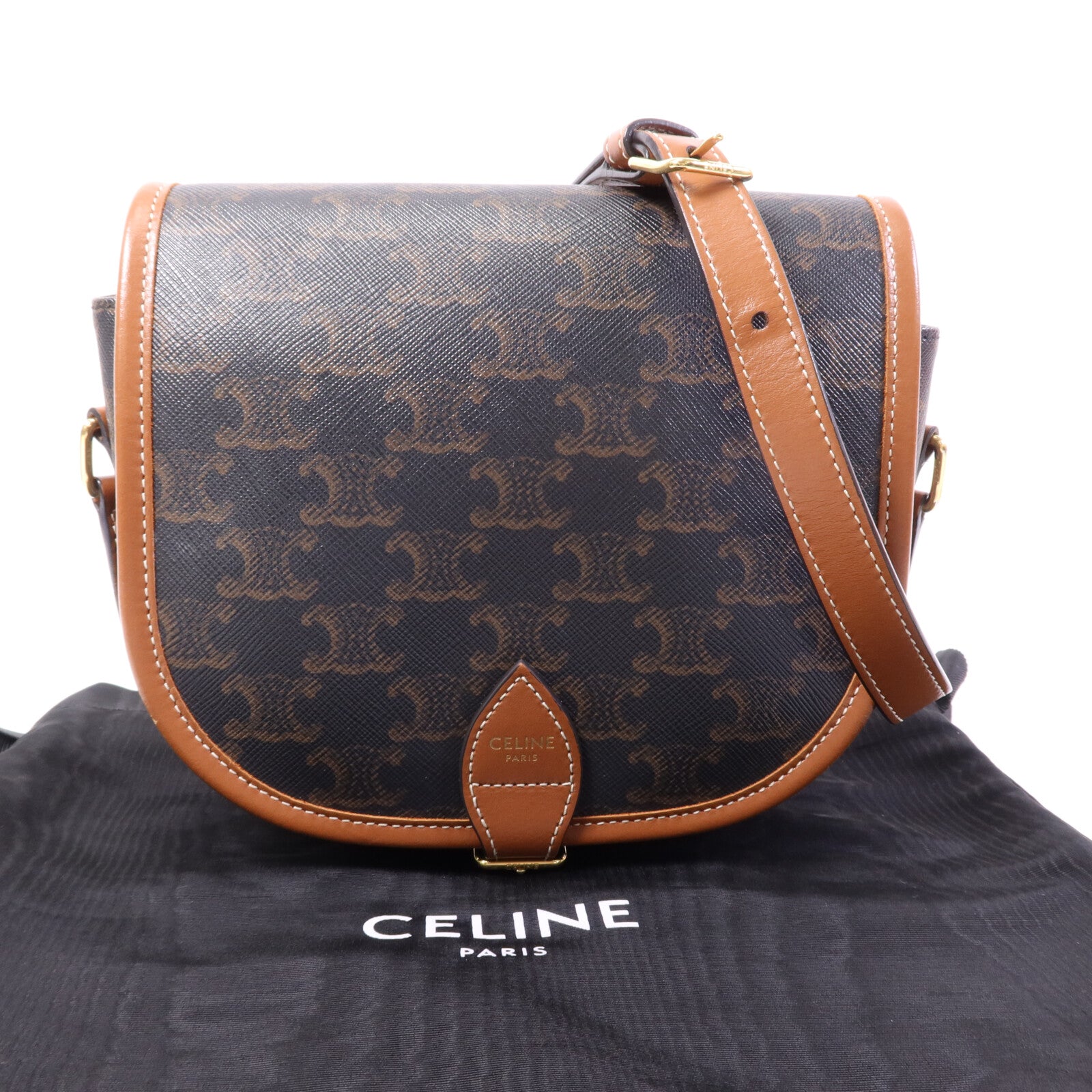 CELINE 塗層帆布Folco金扣肩背袋