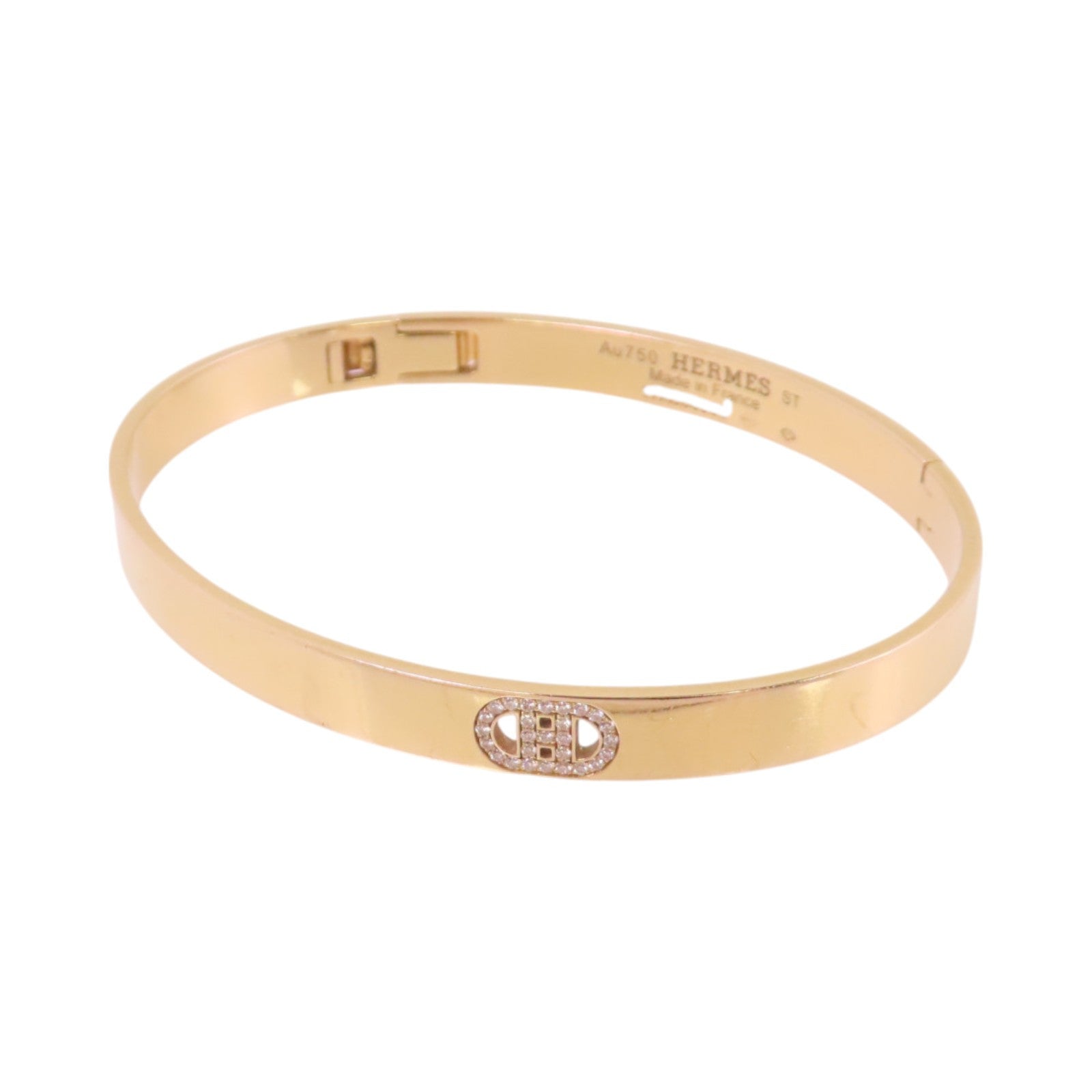 HERMES 18K玫瑰金/鑽石MiniChain D' Ancre Diamond Bangle金扣手鐲