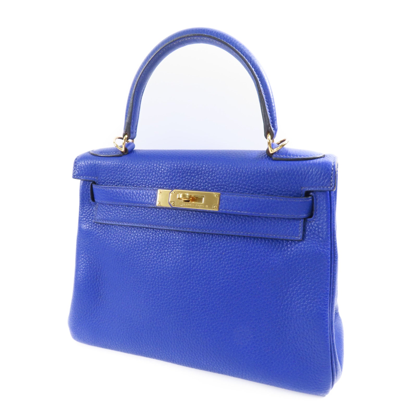 HERMES Clemence皮革Kelly 28金扣手挽肩背兩用袋71 Bleu France