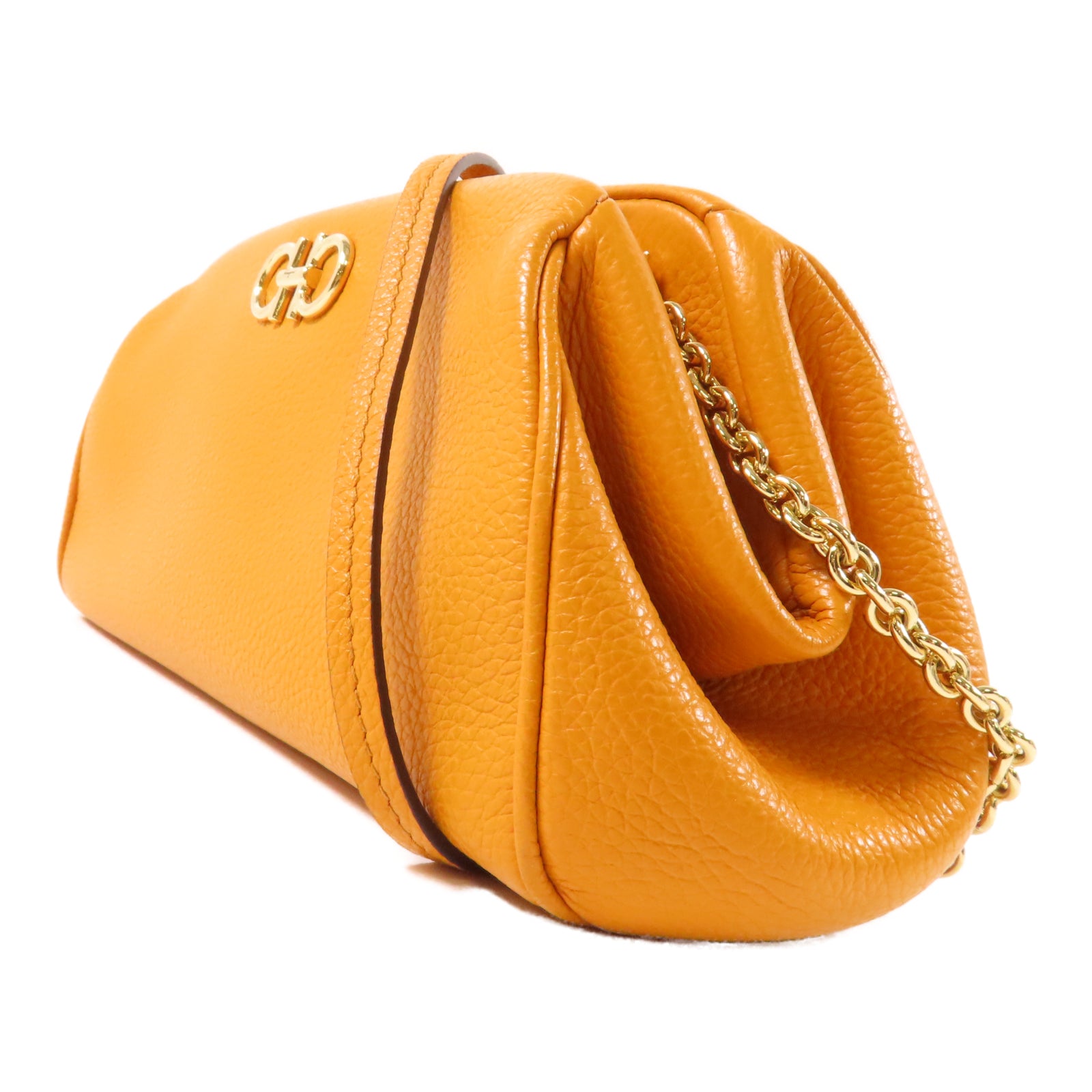 Salvatore Ferragamo 牛皮皮革Shoulder Bag金扣鏈帶肩背袋橙色