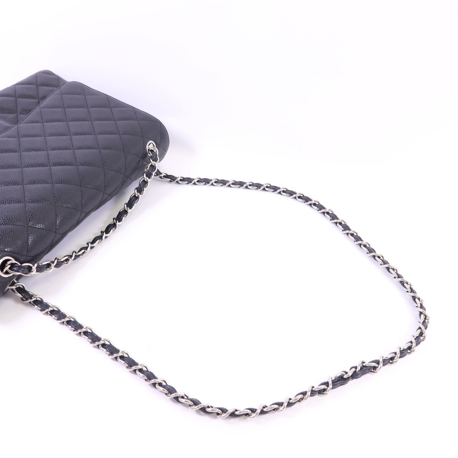 CHANEL 牛皮皮革Classic Maxi銀扣鏈帶肩背袋