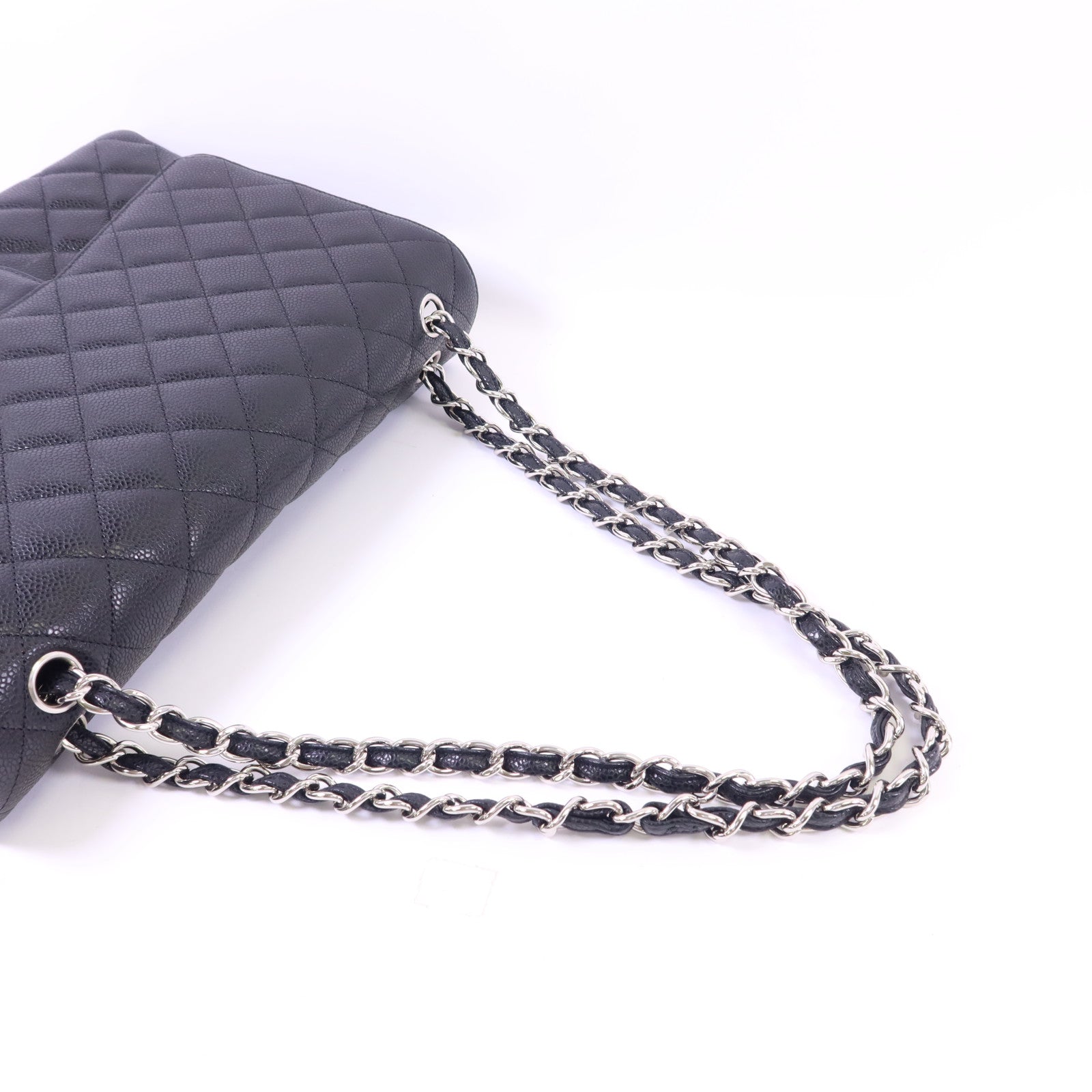 CHANEL 牛皮皮革Classic Maxi銀扣鏈帶肩背袋