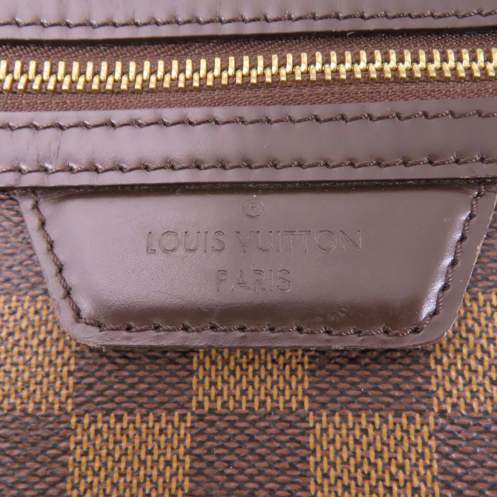 LOUIS VUITTON Damier Evora MM金扣手挽肩背兩用袋棕色