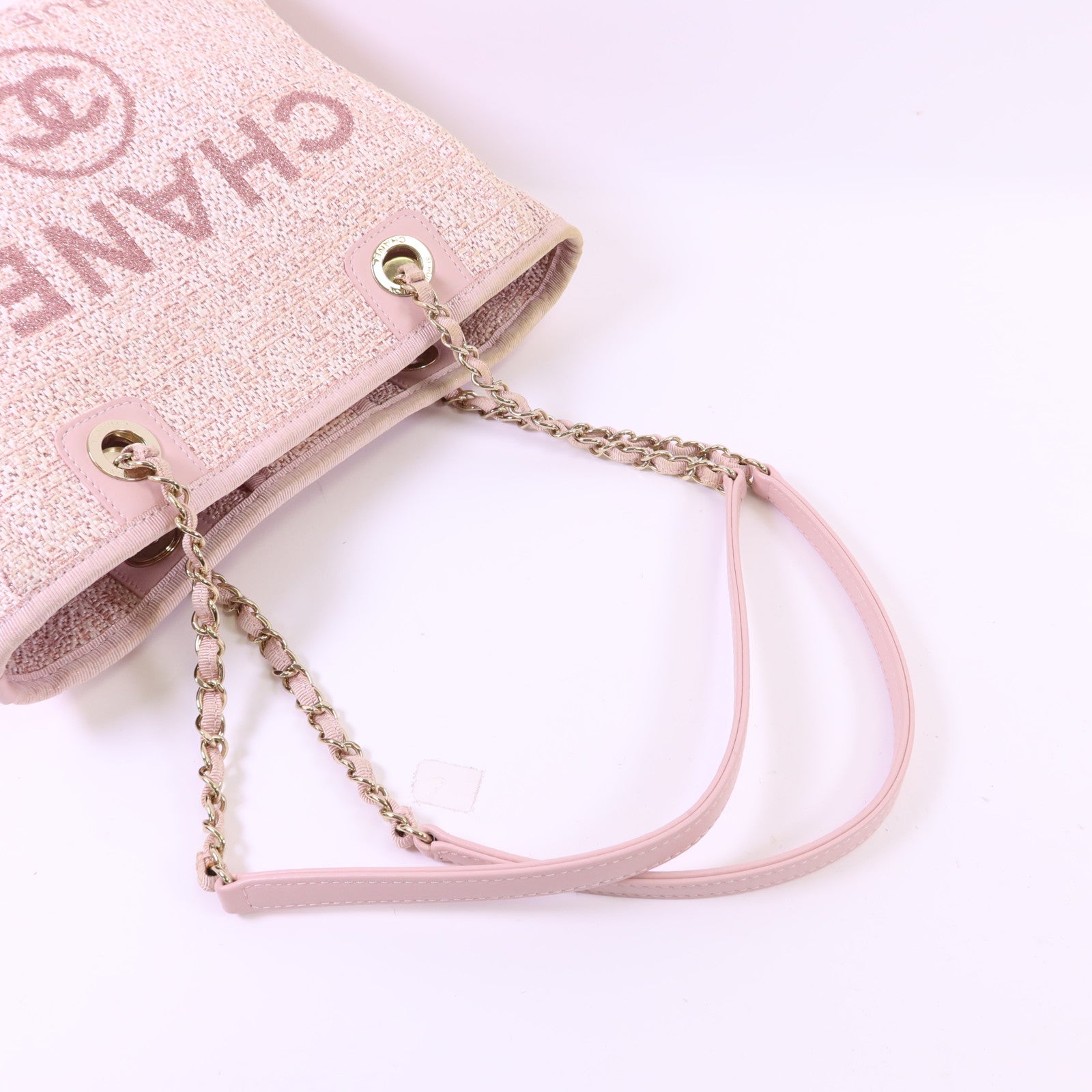 CHANEL 帆布Tote Bag金扣鏈帶手挽袋