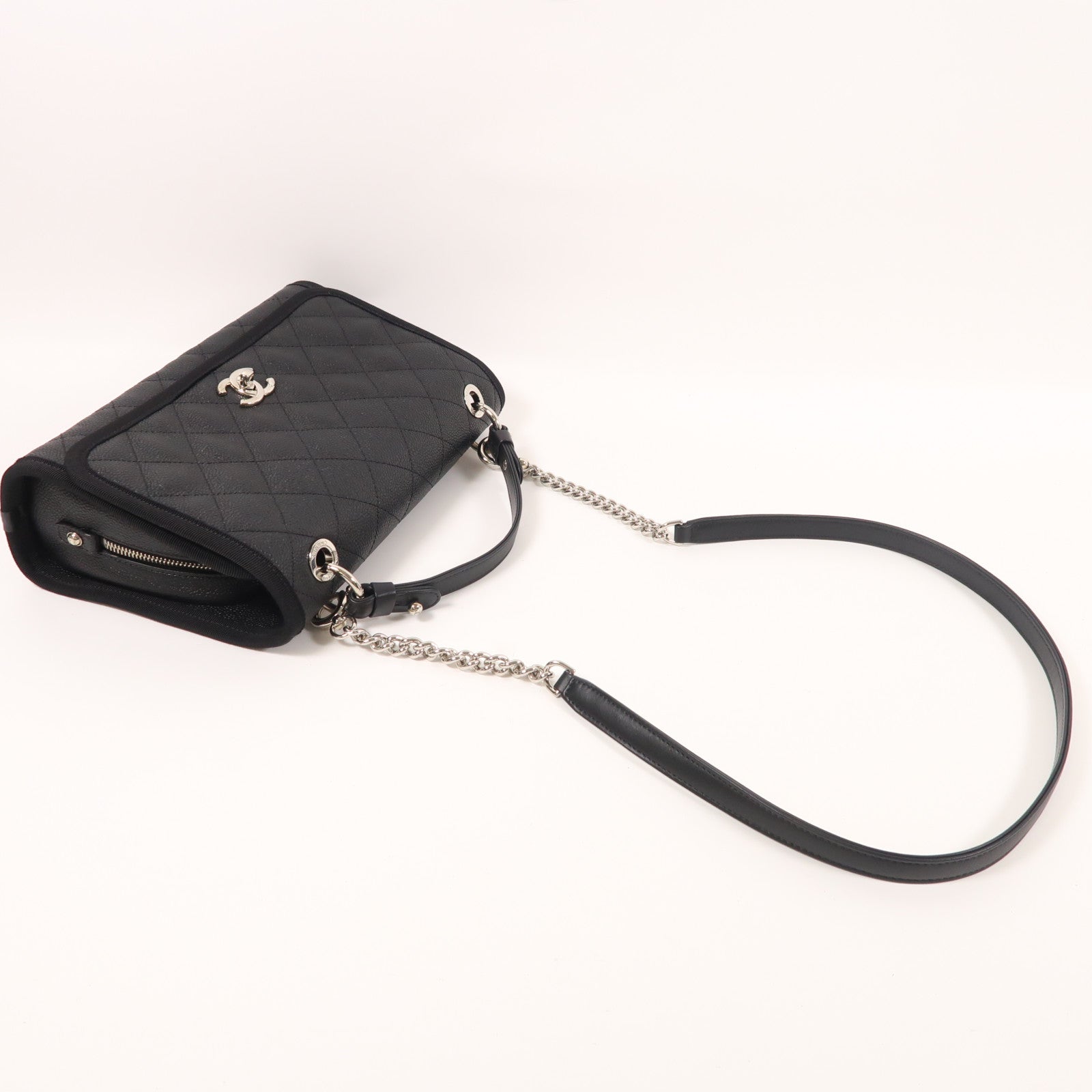 CHANEL CC SHW 2 Way Shoulder Bag Calfskin Leather Black