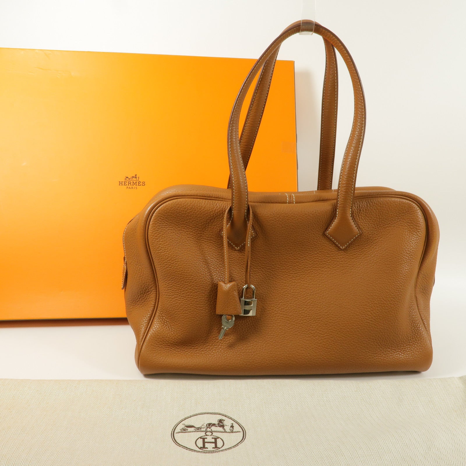 HERMES Clemence皮革Victolia 35手挽肩背兩用袋Gold