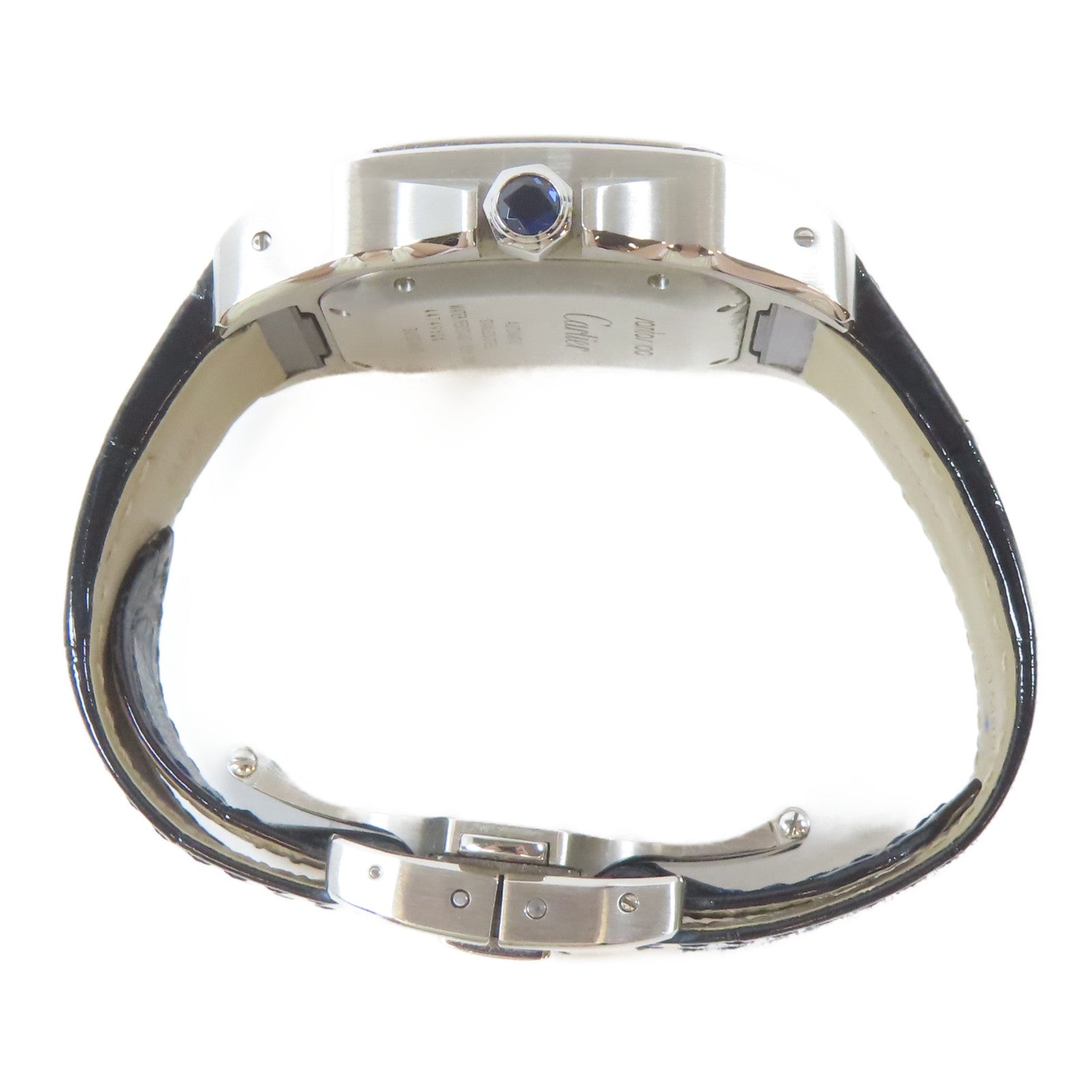 CARTIER Santos 100不鏽鋼/皮革手錶自動機芯白色#16cm