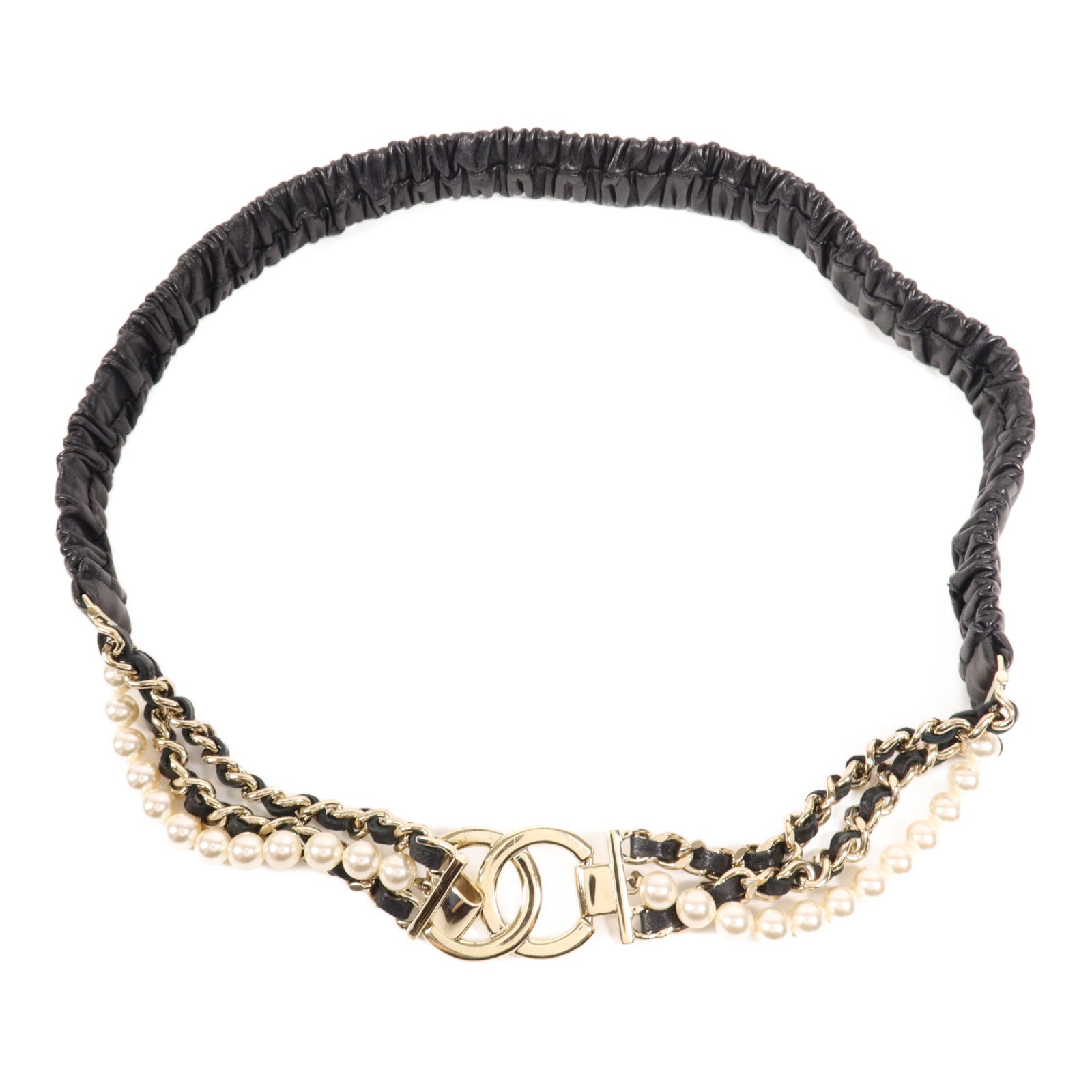CHANEL 羊皮皮革Belt金扣皮帶