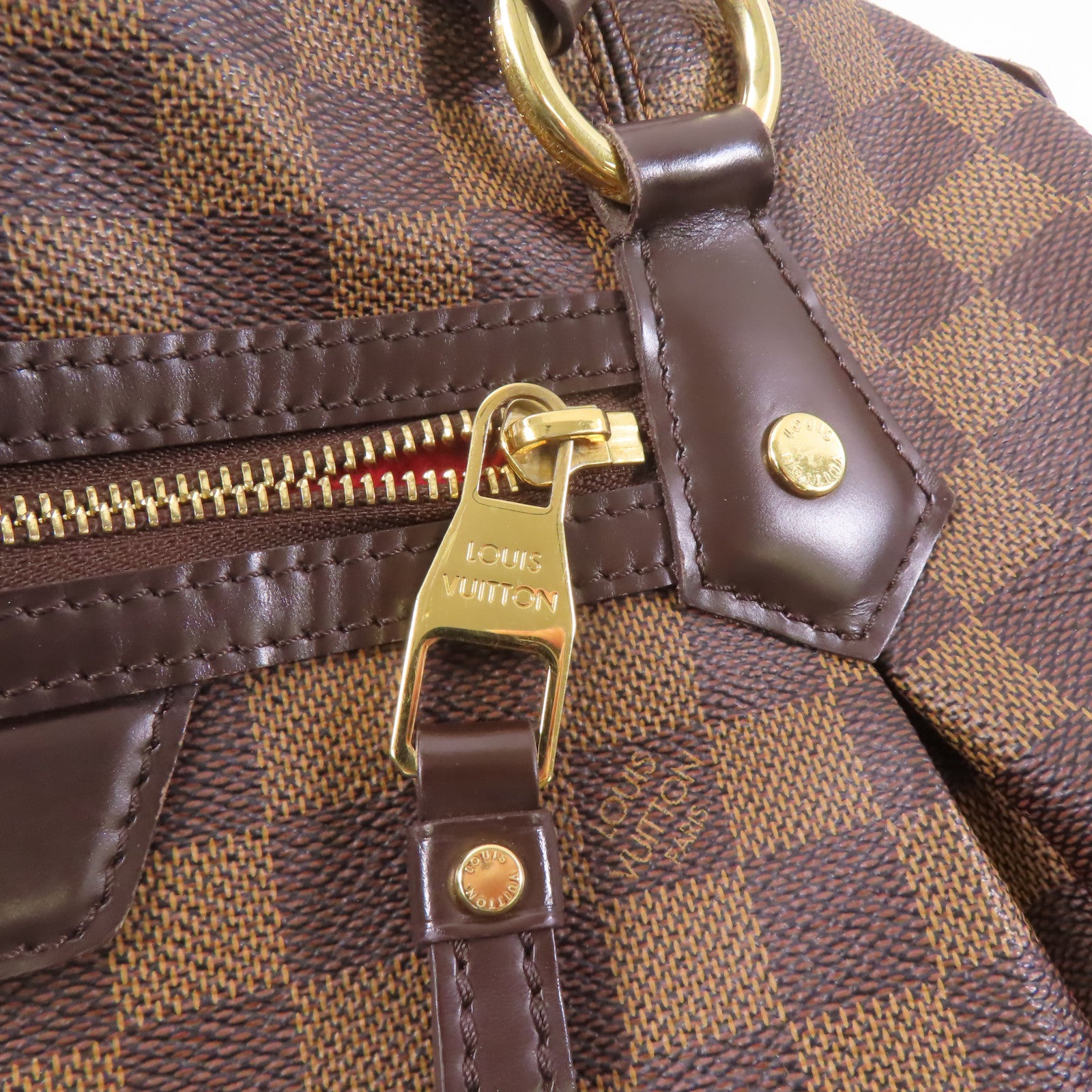 LOUIS VUITTON Damier Evora MM金扣手挽肩背兩用袋棕色
