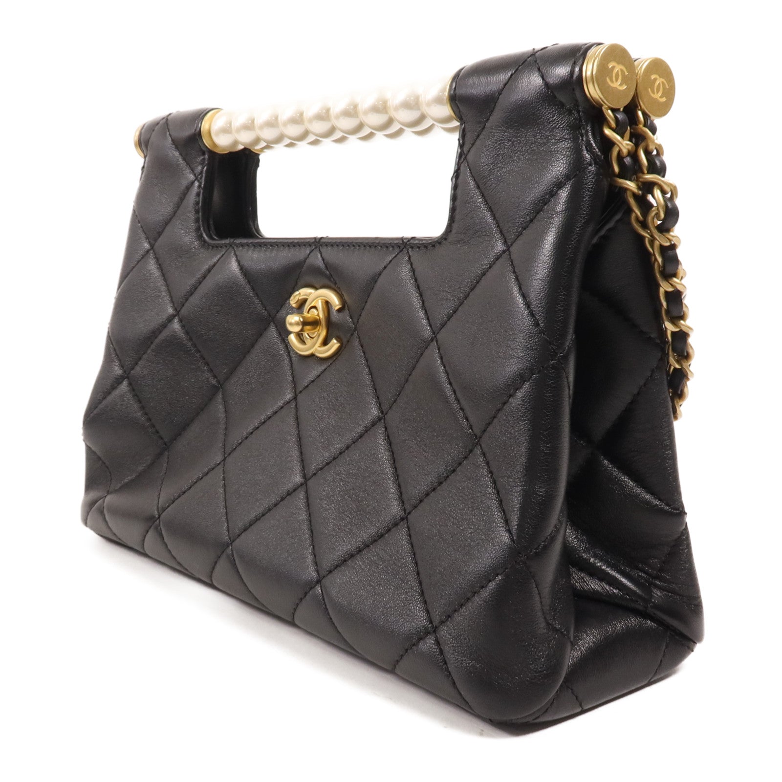 CHANEL 羊皮皮革25 Pearl Handle Shopping Bag金扣手挽肩背兩用袋