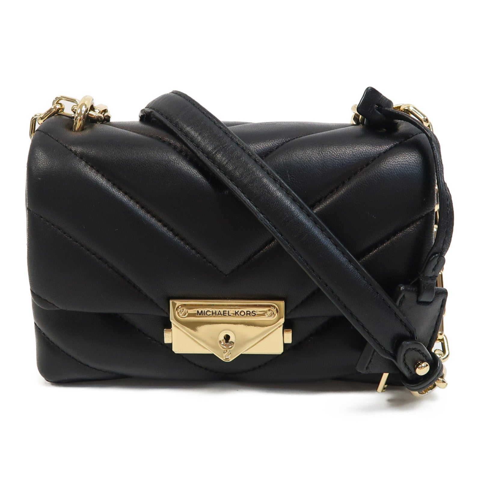 Michael Kors 牛皮皮革Chain Shoulder金扣鏈帶肩背袋黑色