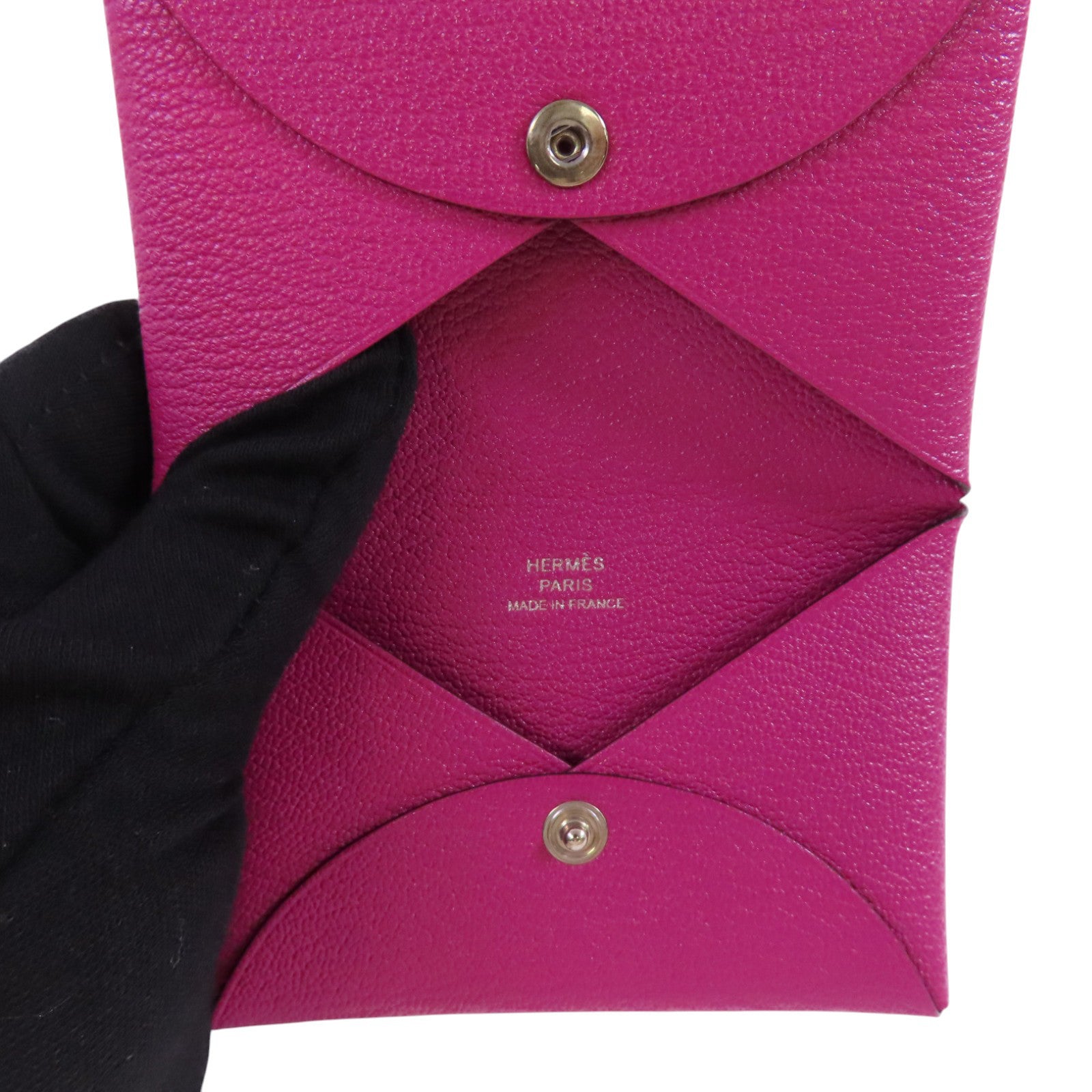 HERMES PHW Calvi Card Case Card Holder Chevre Leather