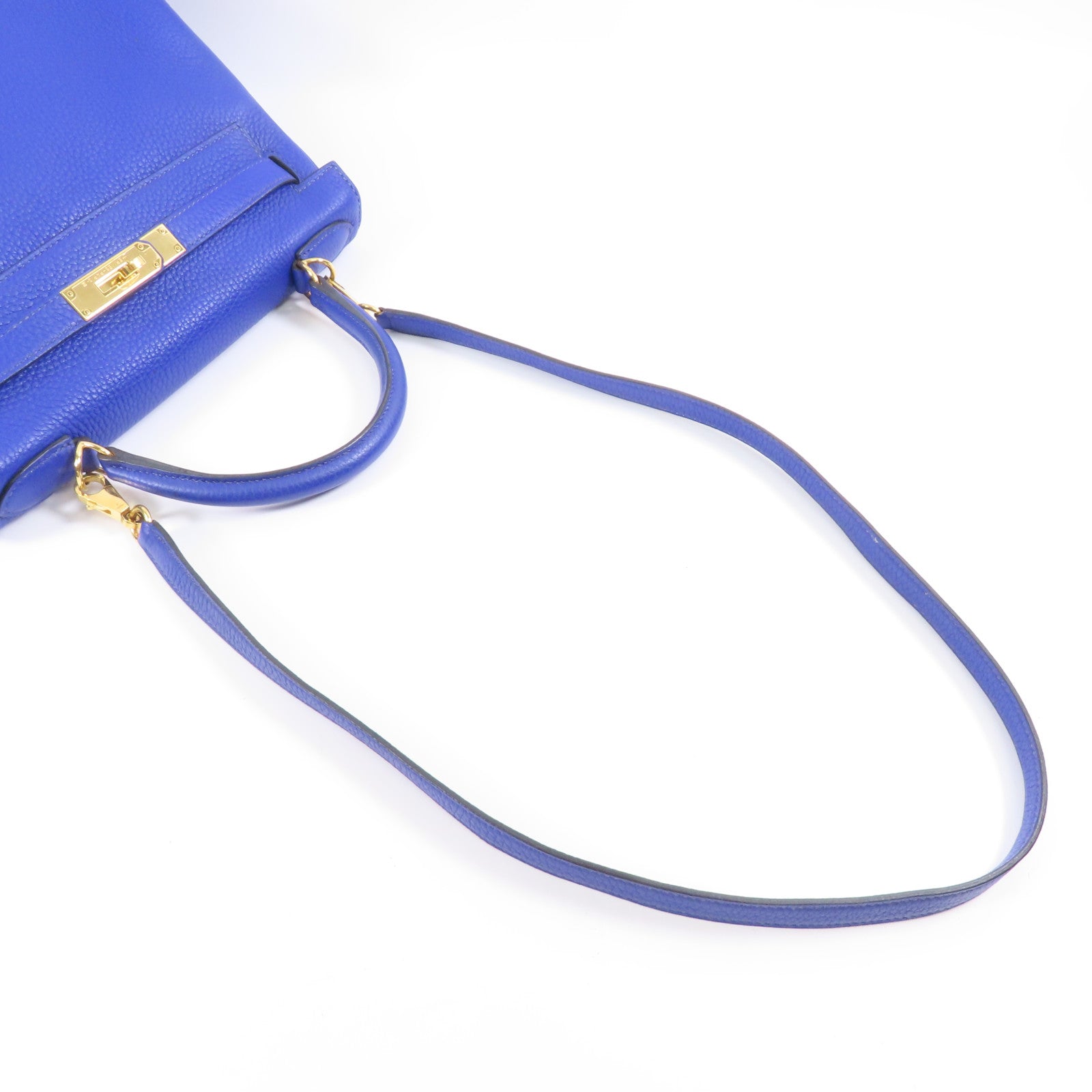 HERMES Clemence皮革Kelly 28金扣手挽肩背兩用袋71 Bleu France