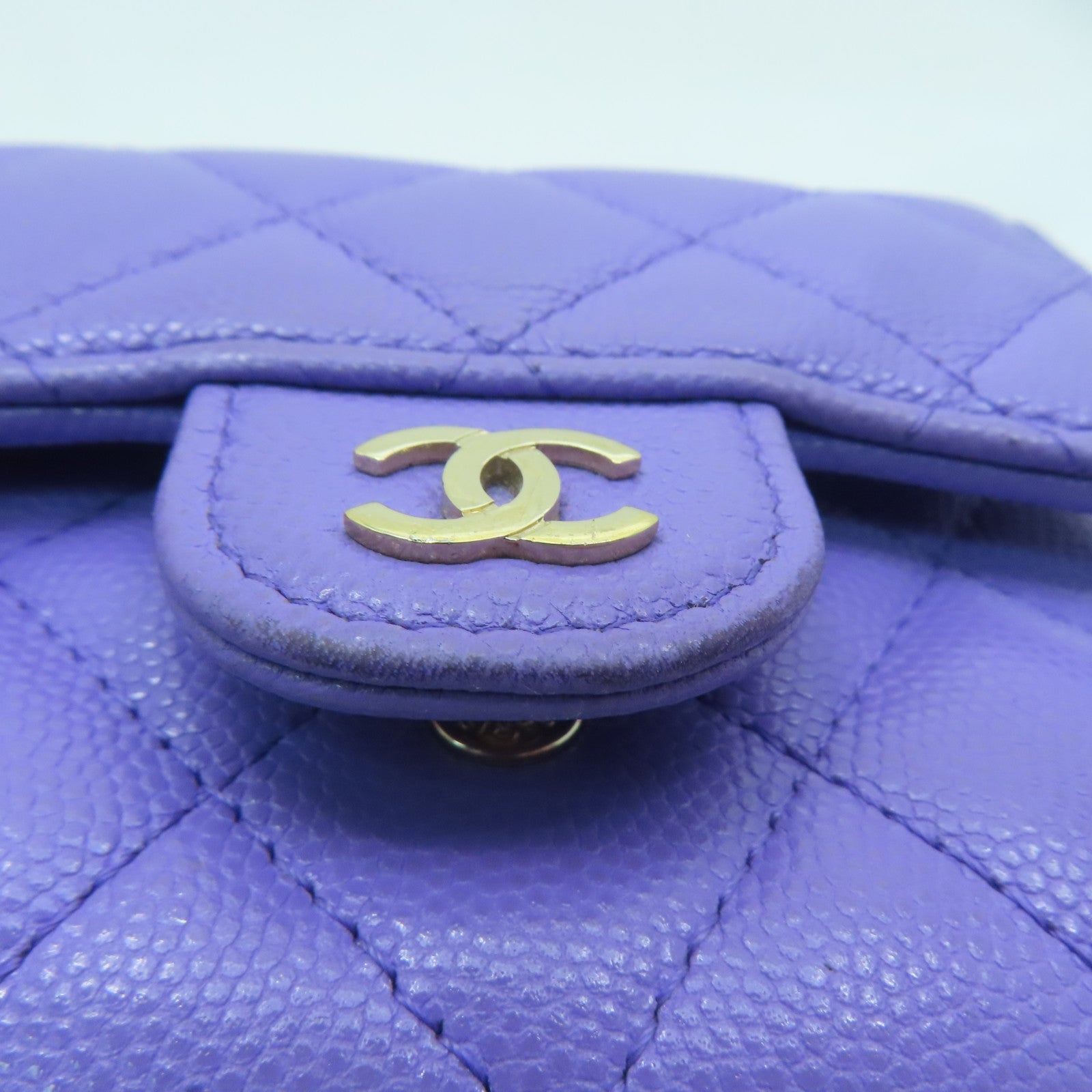 CHANEL 菱格Caviar皮革Wallet金扣錢包紫色