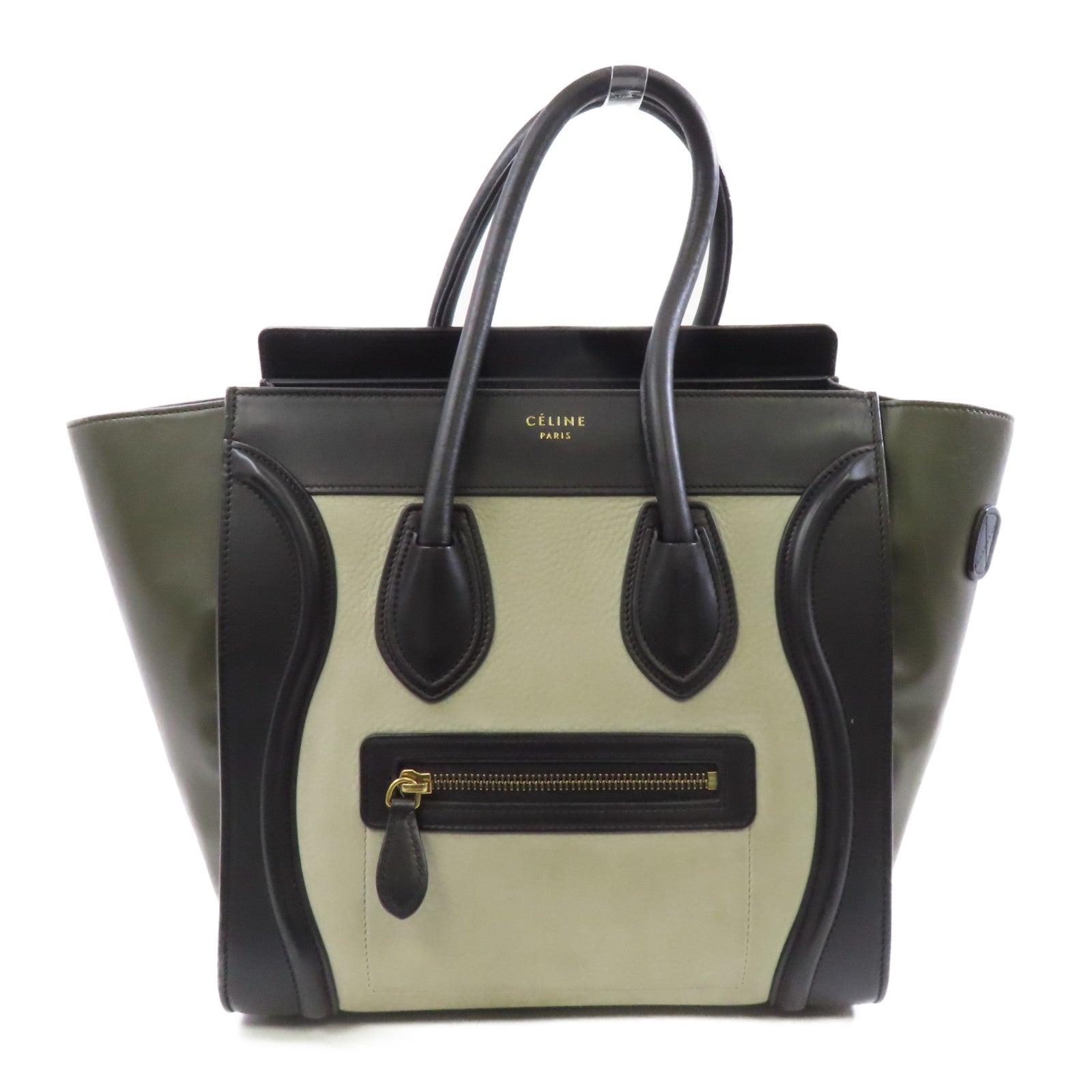 CELINE 牛皮皮革Micro Laggage金扣手挽袋灰色/黑色/深綠色