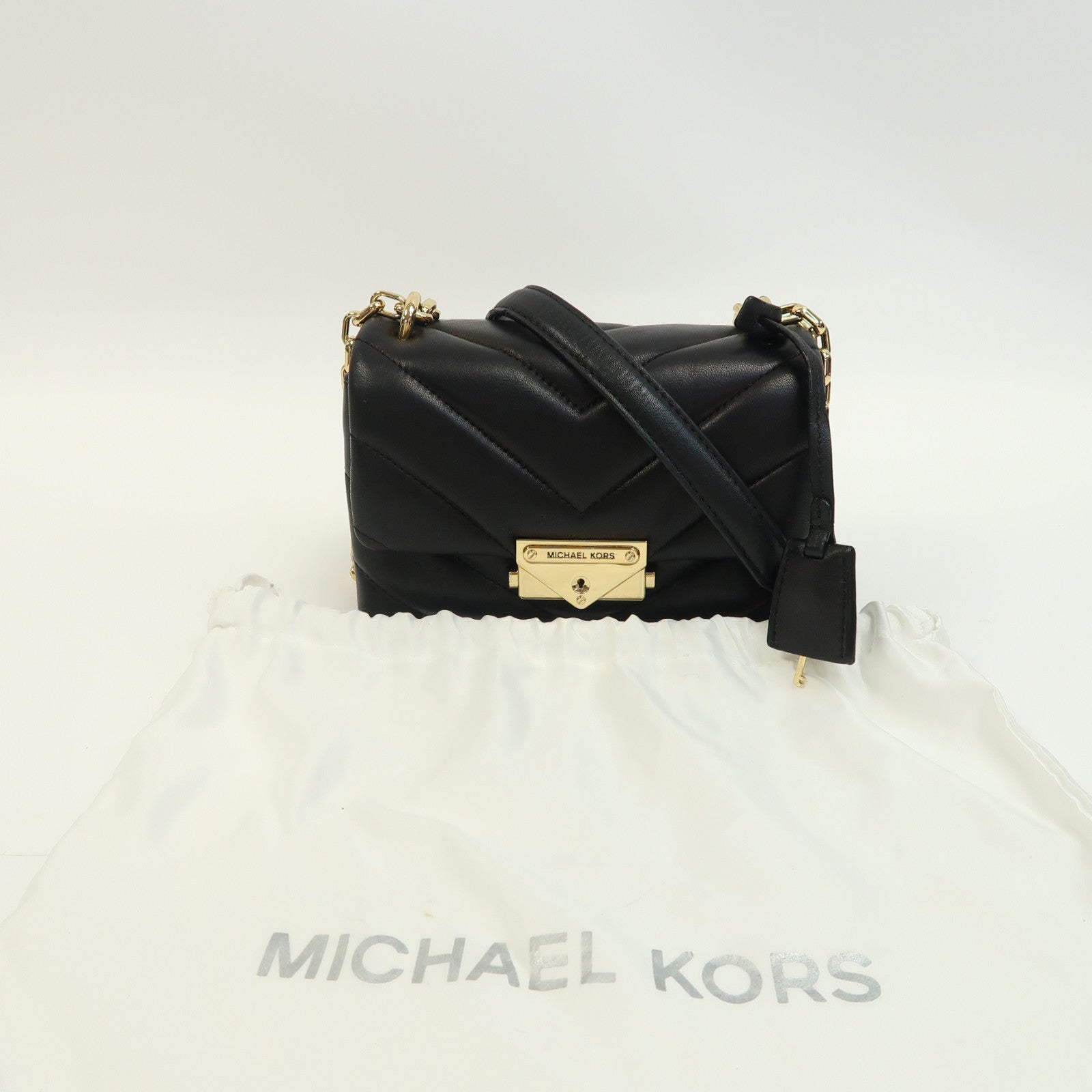 Michael Kors 牛皮皮革Chain Shoulder金扣鏈帶肩背袋黑色