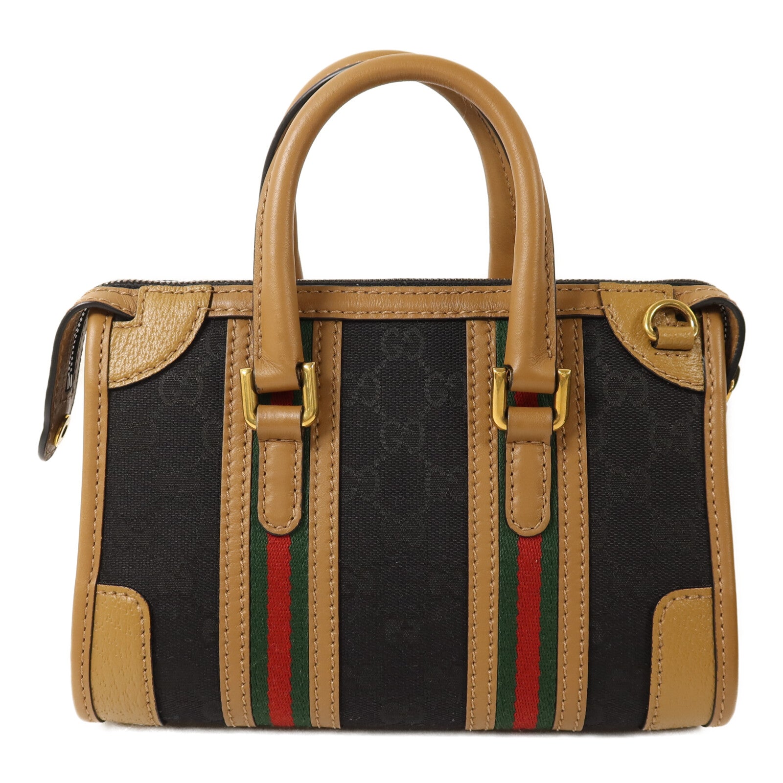 GUCCI 帆布/皮革Mini Top Handle金扣手挽肩背兩用袋
