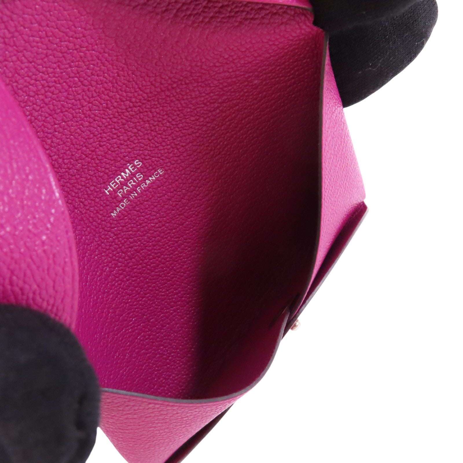 HERMES PHW Calvi Card Case Card Holder Chevre Leather