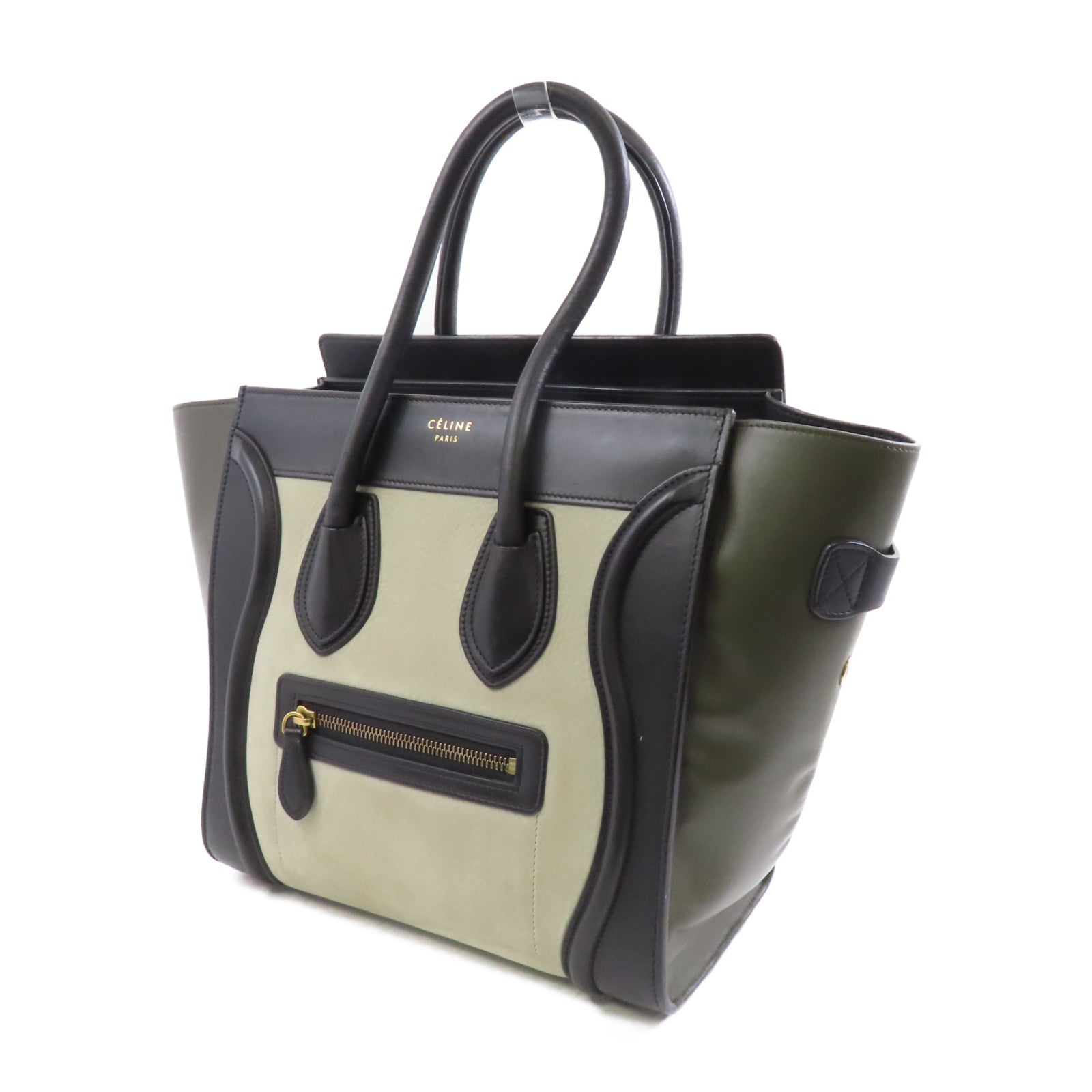 CELINE 牛皮皮革Micro Laggage金扣手挽袋灰色/黑色/深綠色