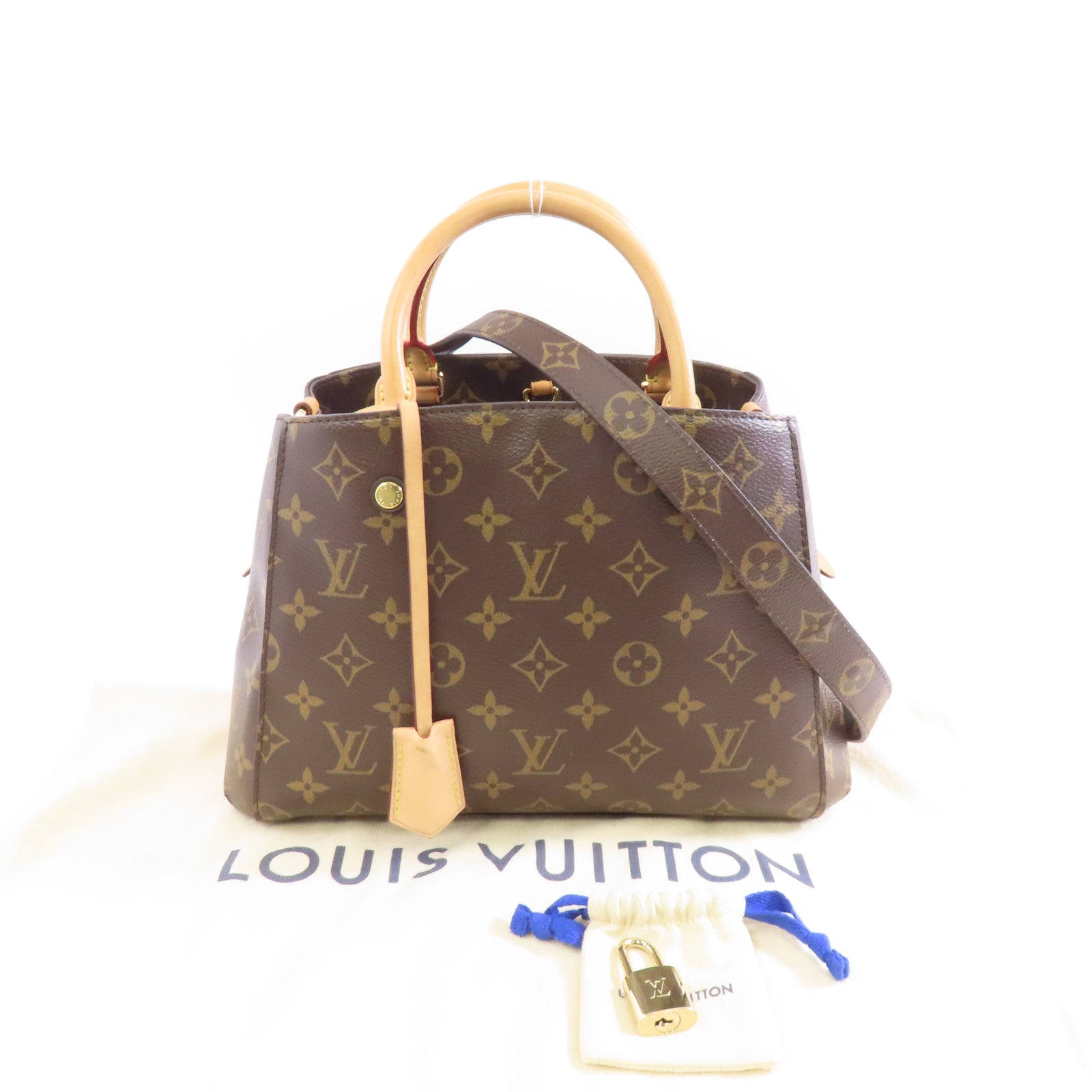 LOUIS VUITTON Monogram Montaigne BB金扣手挽肩背兩用袋啡色