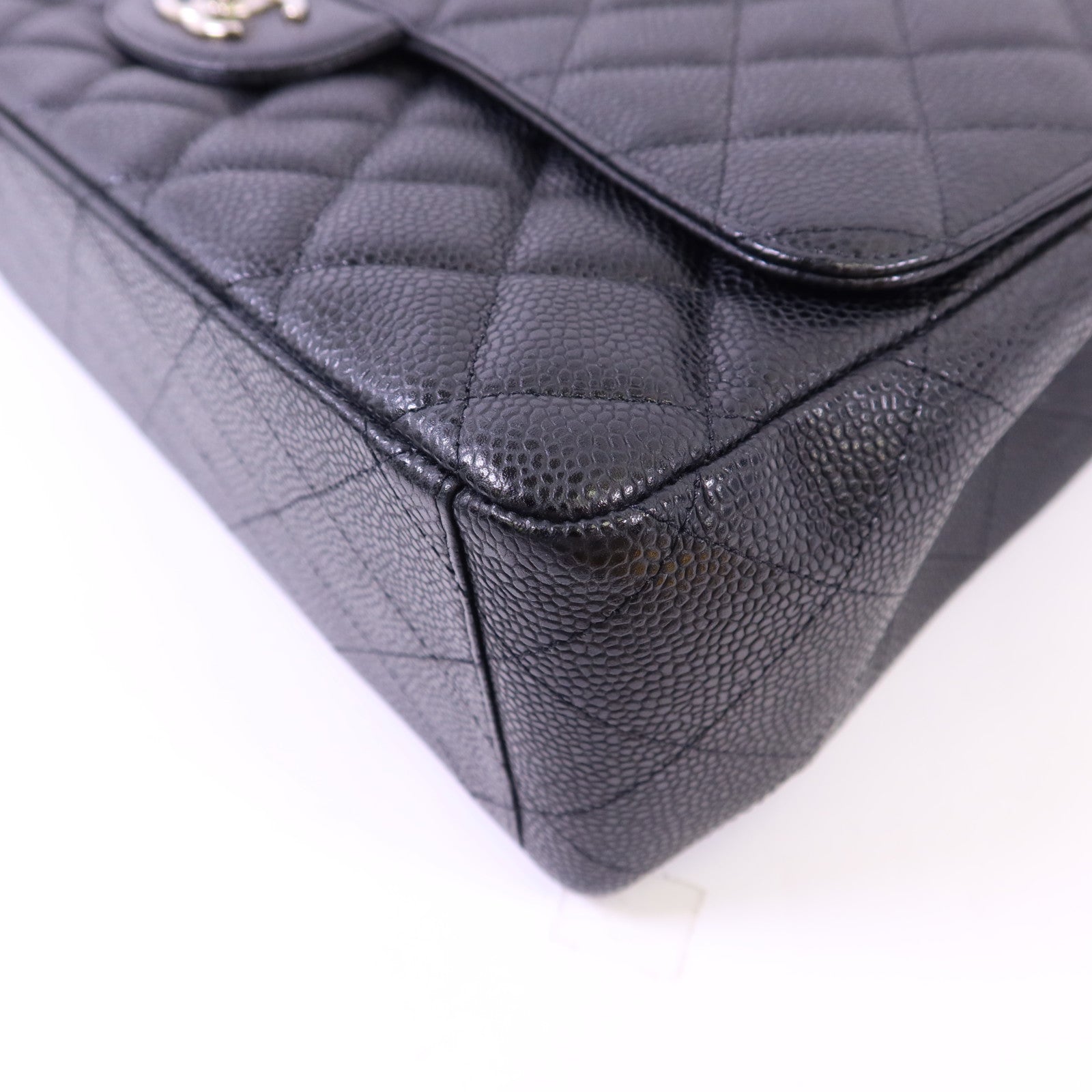 CHANEL 牛皮皮革Classic Maxi銀扣鏈帶肩背袋