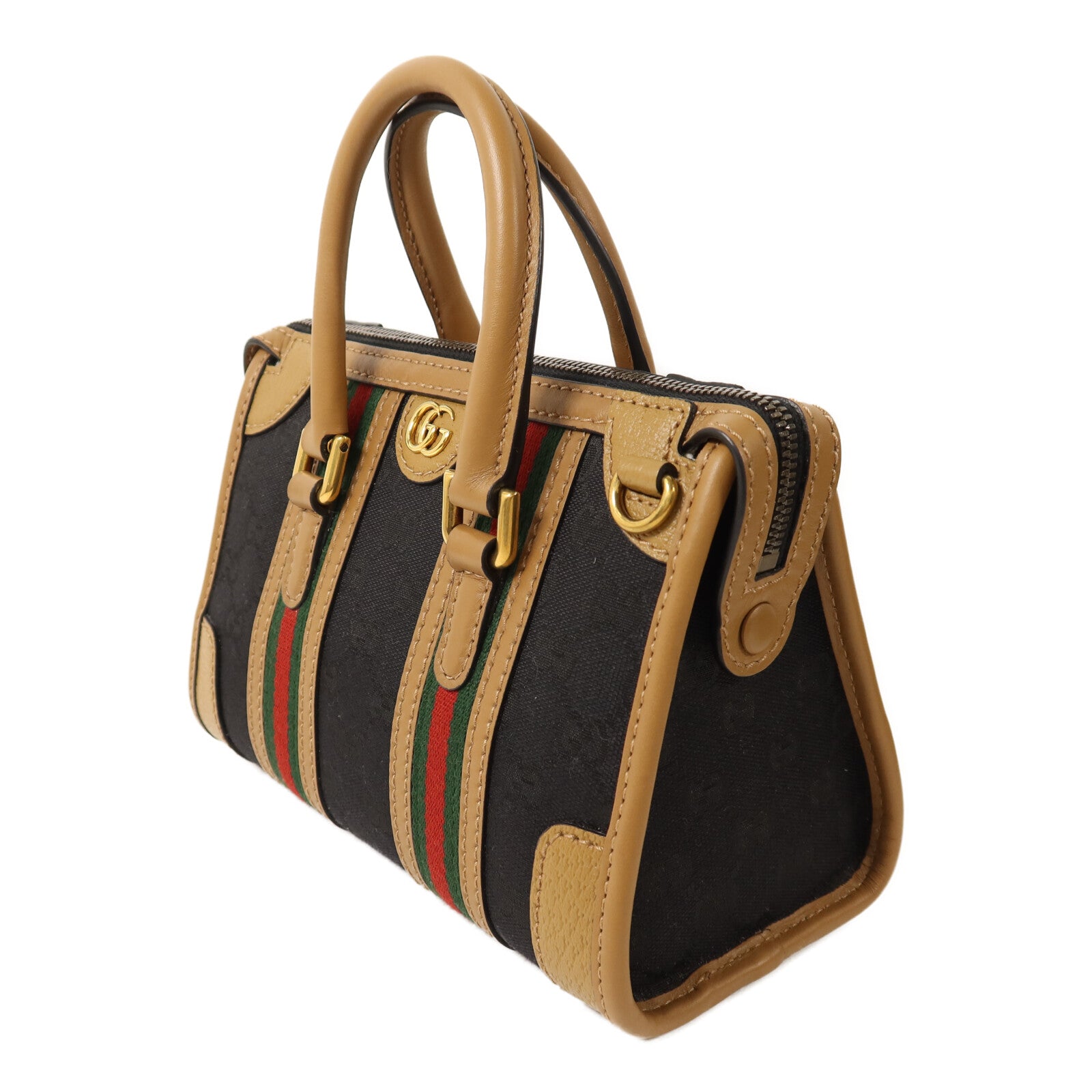 GUCCI 帆布/皮革Mini Top Handle金扣手挽肩背兩用袋