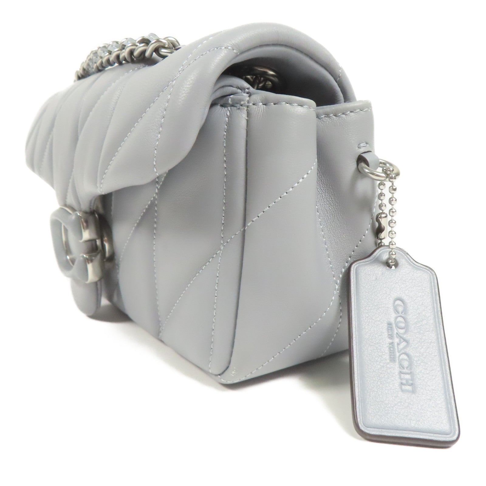 COACH 皮革Shoulder Bag銀扣鏈帶肩背袋