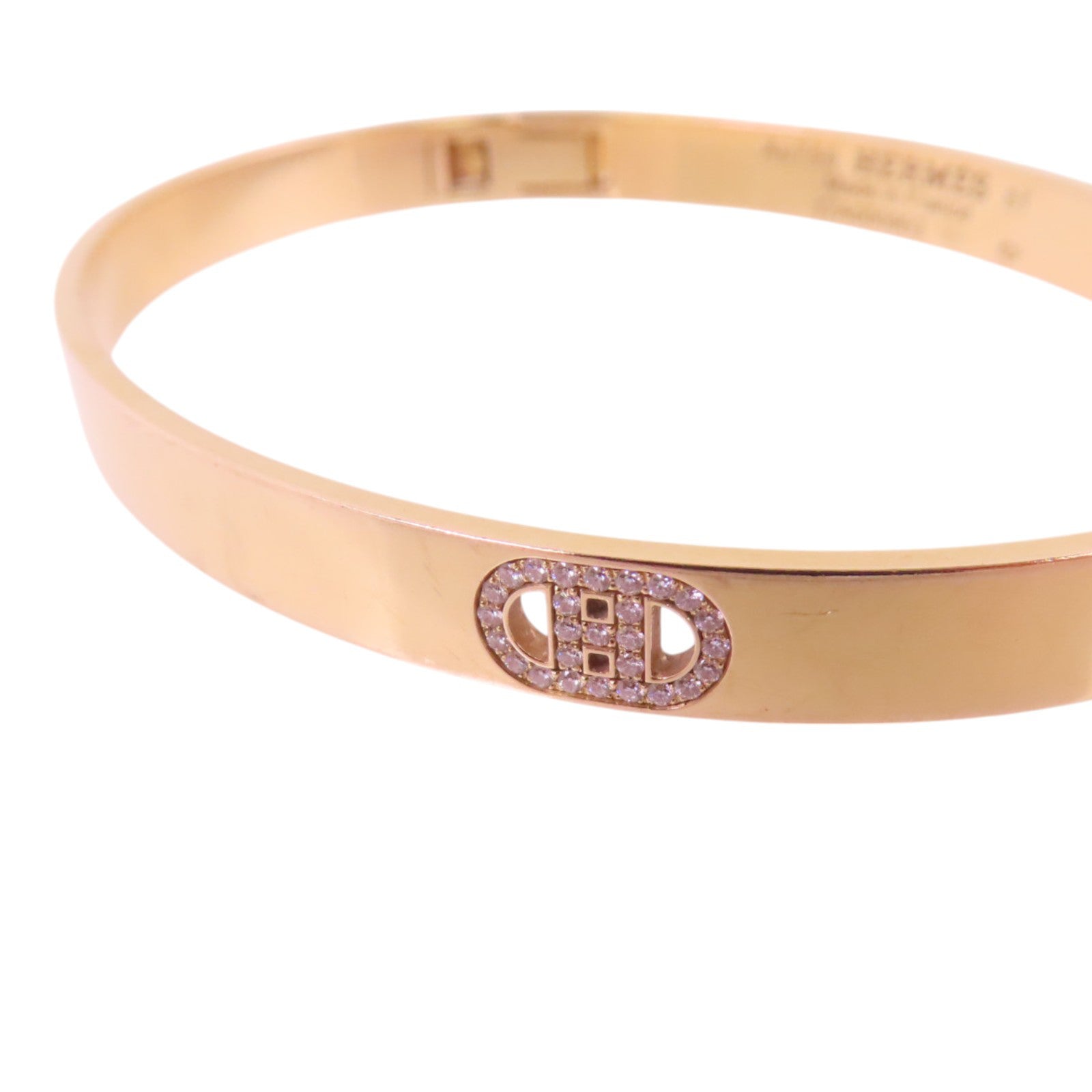 HERMES 18K玫瑰金/鑽石MiniChain D' Ancre Diamond Bangle金扣手鐲