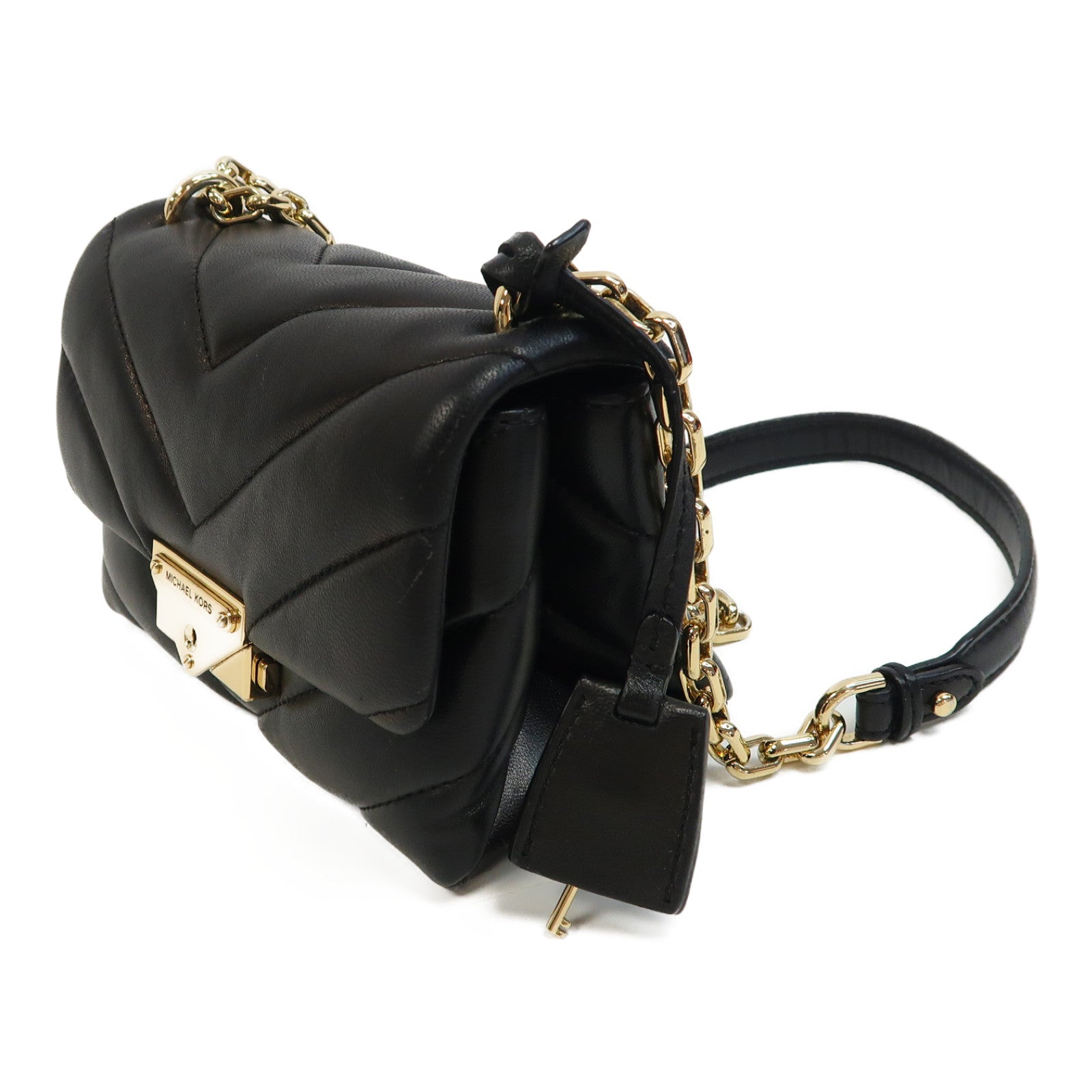 Michael Kors 牛皮皮革Chain Shoulder金扣鏈帶肩背袋黑色