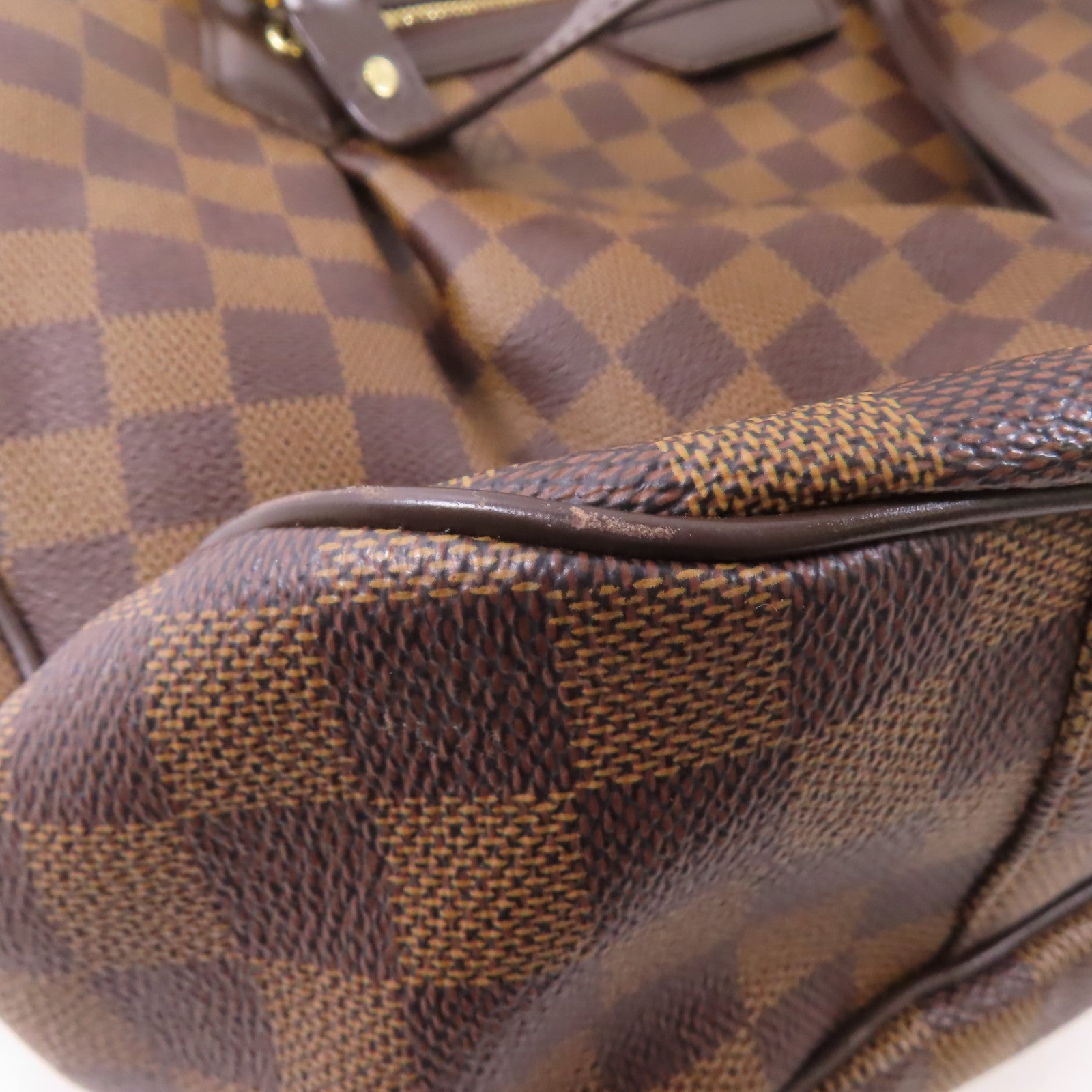 LOUIS VUITTON Damier Evora MM金扣手挽肩背兩用袋棕色