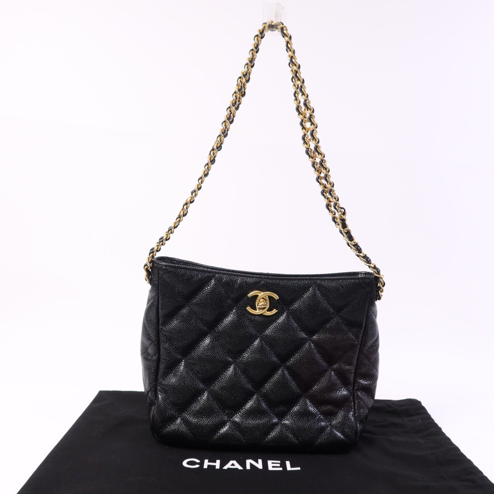 CHANEL 牛皮皮革Hobo Bag金扣鏈帶肩背袋