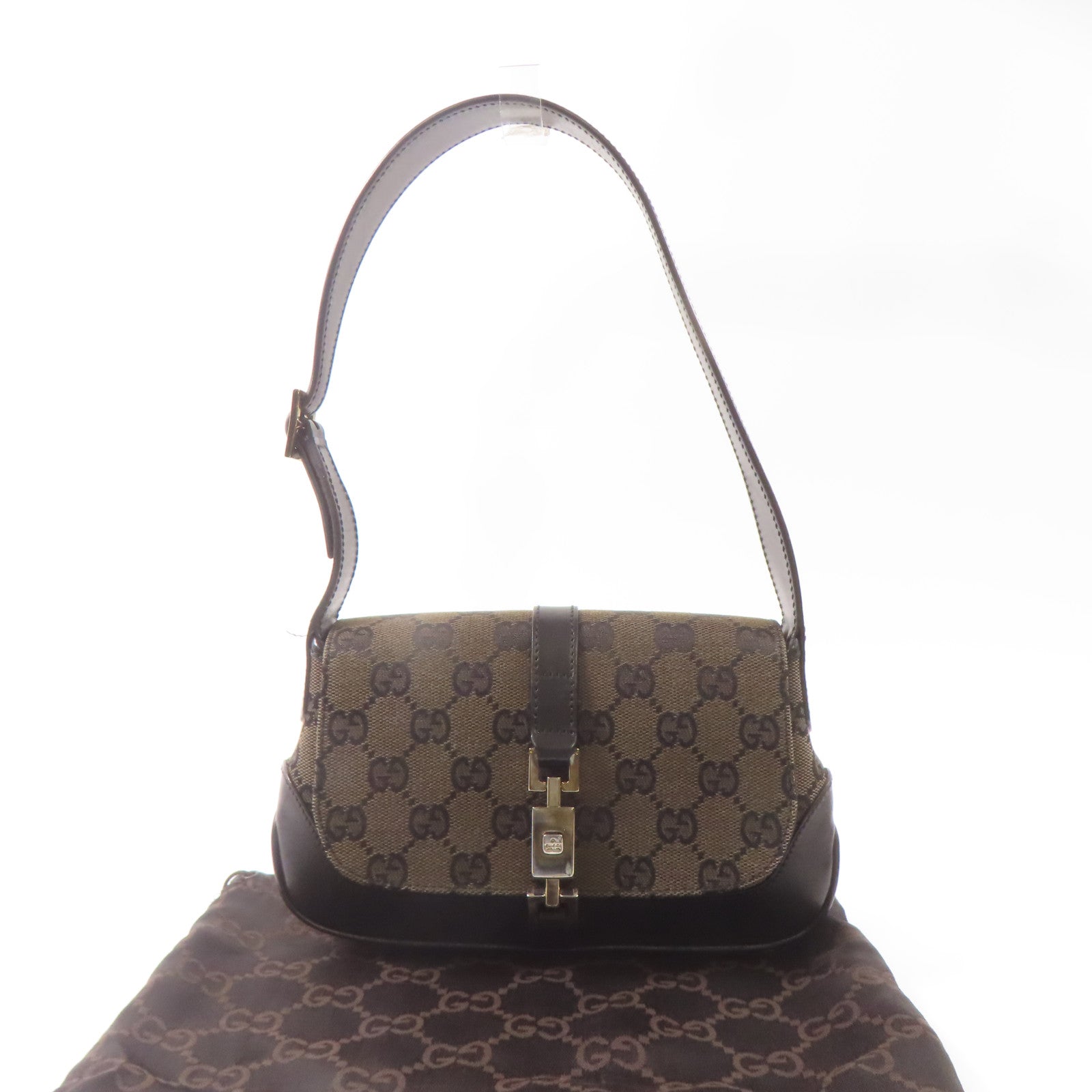 GUCCI 帆布/牛皮皮革Hand Bag肩背袋黑色/棕色