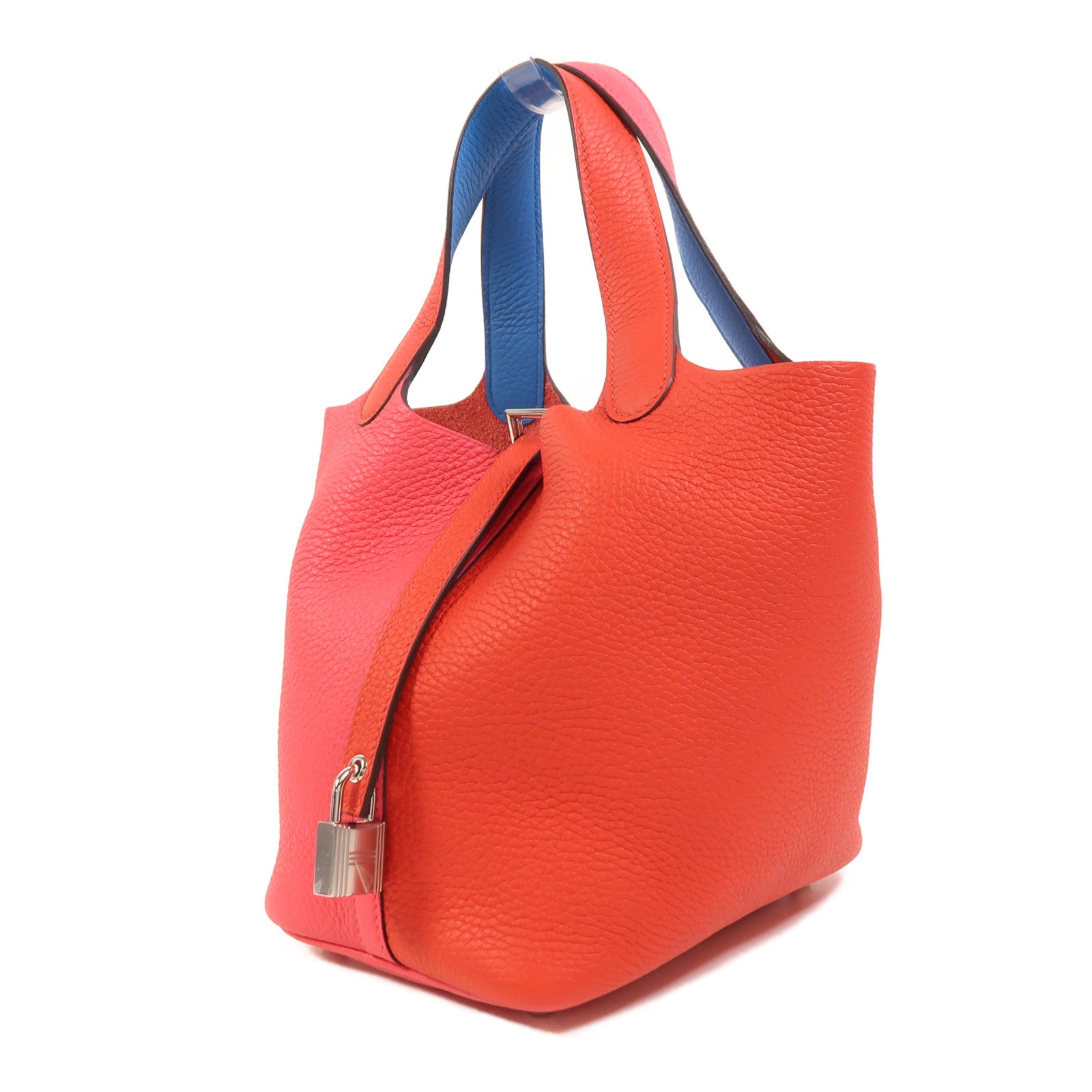HERMES Clemence皮革Picotin PM銀扣手挽袋Rouge De Coeur/Rose Extreme/Bleu Zanzibar