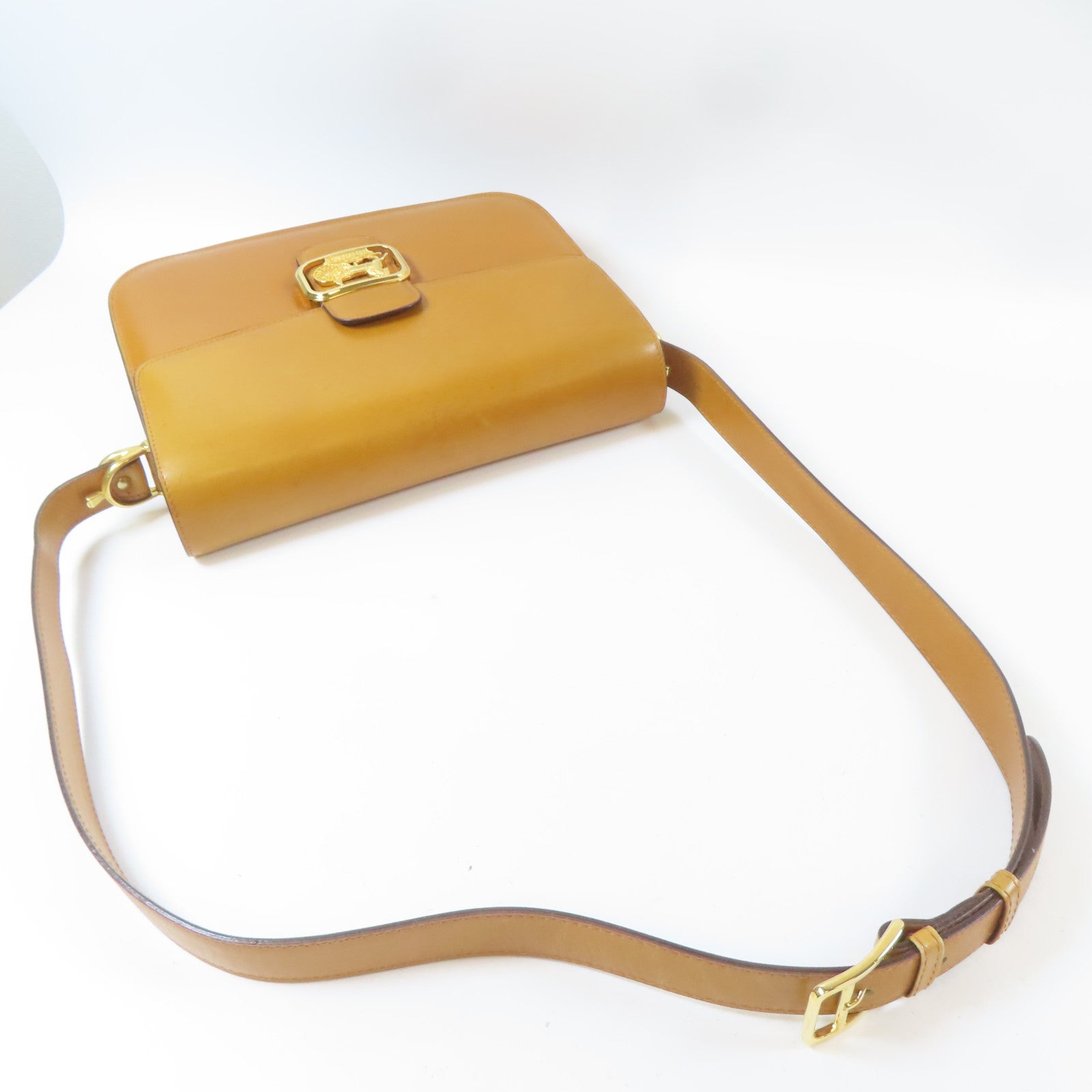CELINE 牛皮皮革Shoulder Bag金扣金扣肩背袋啡色