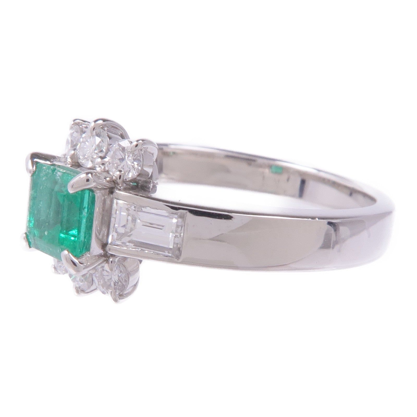 JEWELRY PT900鉑金Emerald Diamond Ring綠寶石/鑽石戒指US#5.75