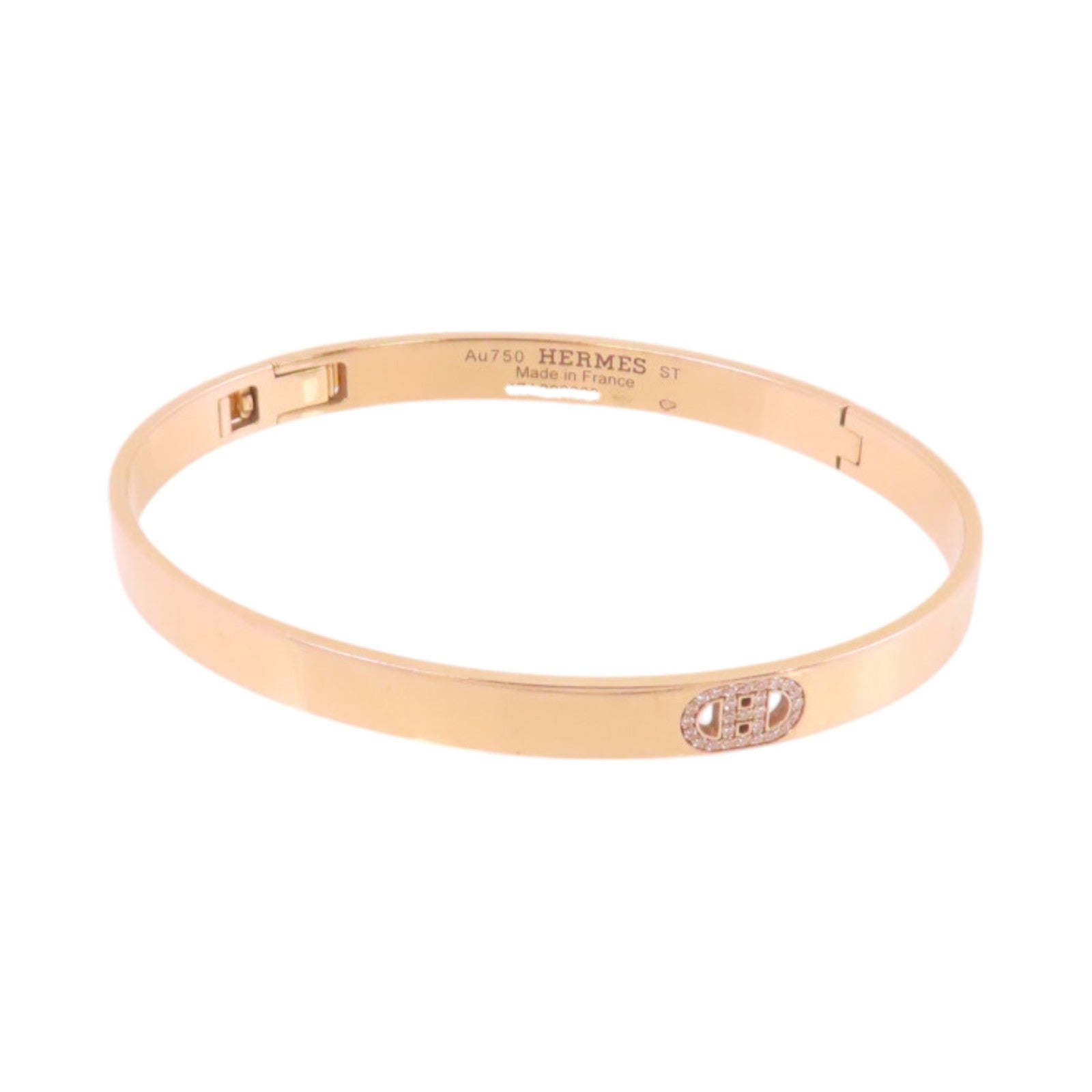 HERMES 18K玫瑰金/鑽石MiniChain D' Ancre Diamond Bangle金扣手鐲