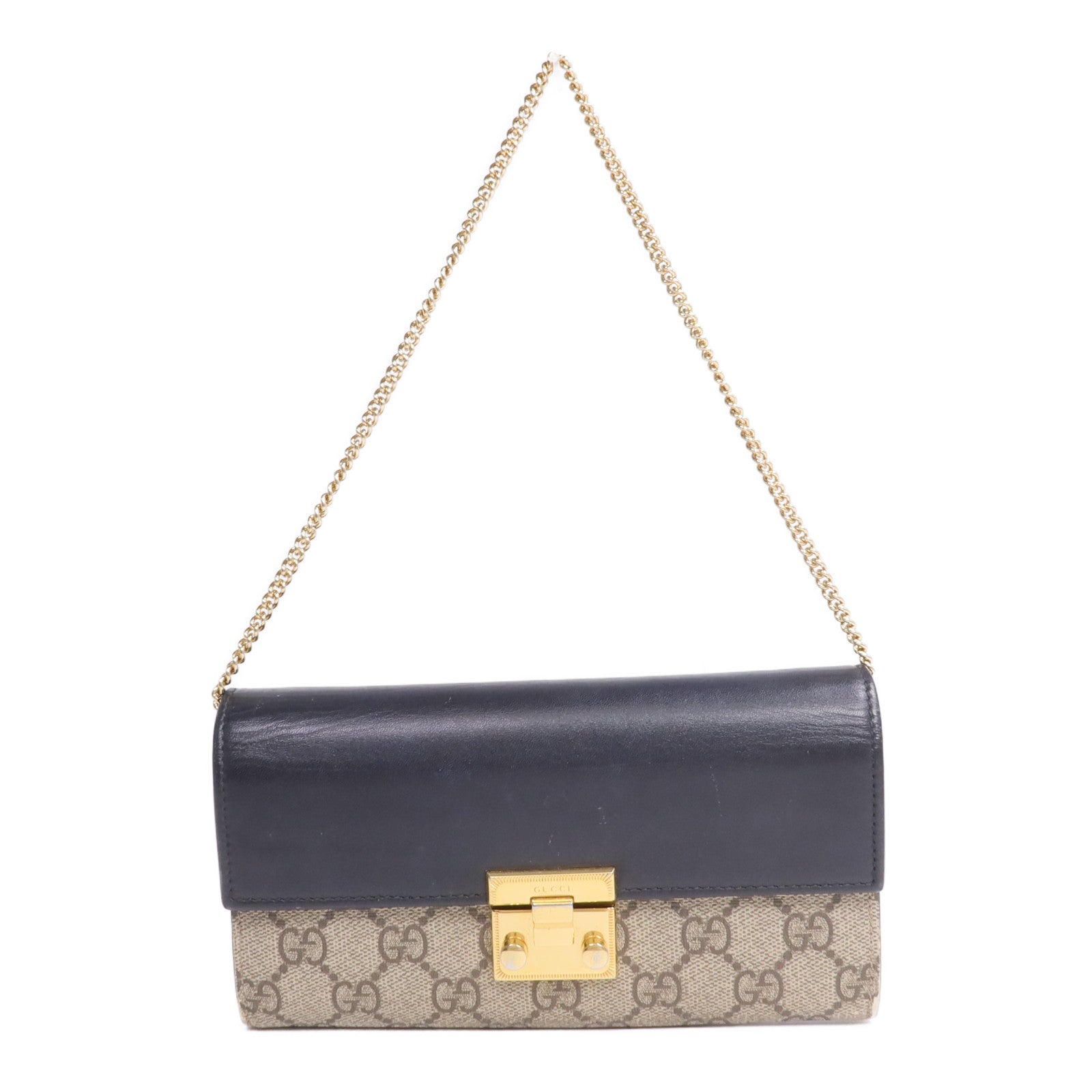 GUCCI 塗層帆布/皮革Padlock Wallet On Chain鏈帶肩背袋