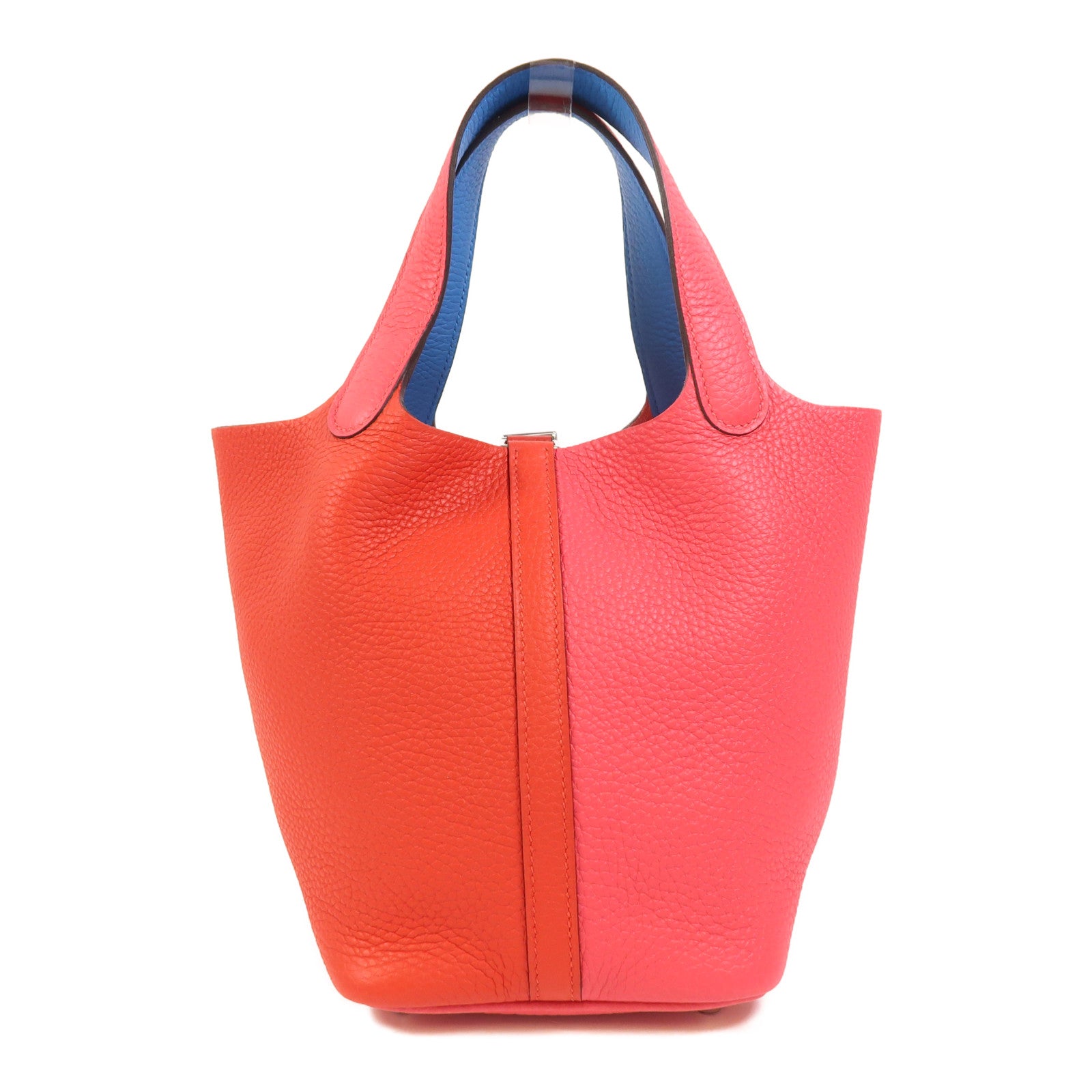 HERMES Clemence皮革Picotin PM銀扣手挽袋Rouge De Coeur/Rose Extreme/Bleu Zanzibar