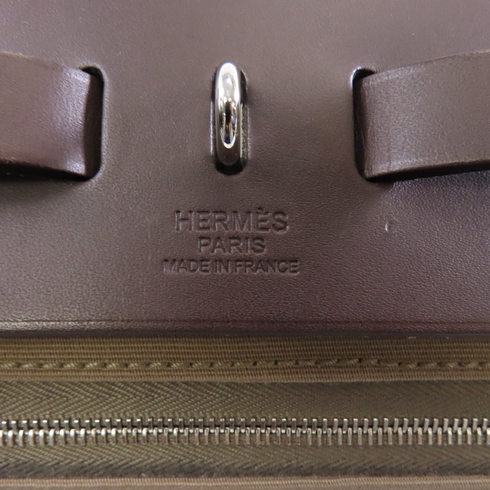 HERMES 帆布Herbag PM銀扣手挽肩背兩用袋Etoupe/米灰色