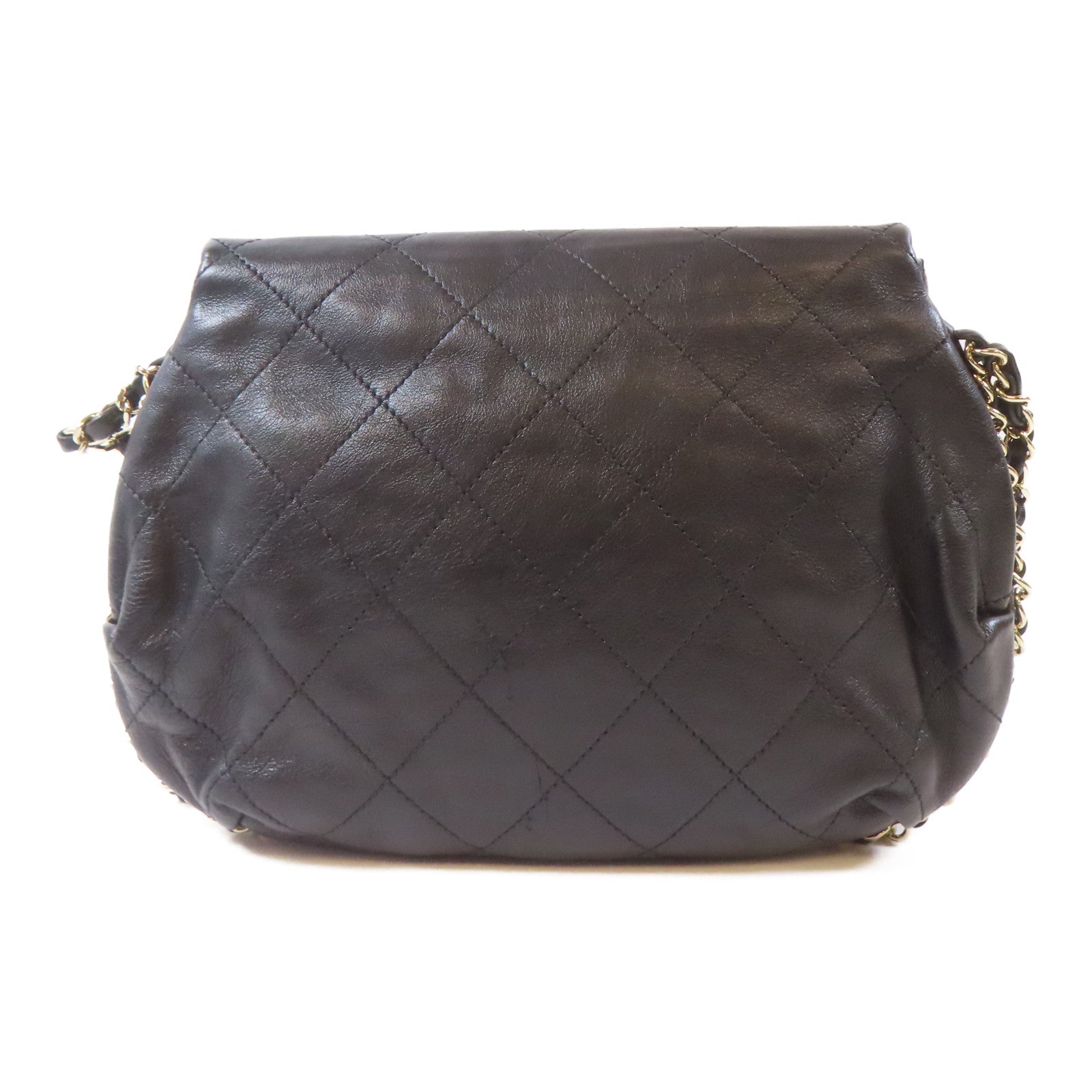 CHANEL 菱格牛皮皮革Chain Shoulder金扣鏈帶肩背袋黑色