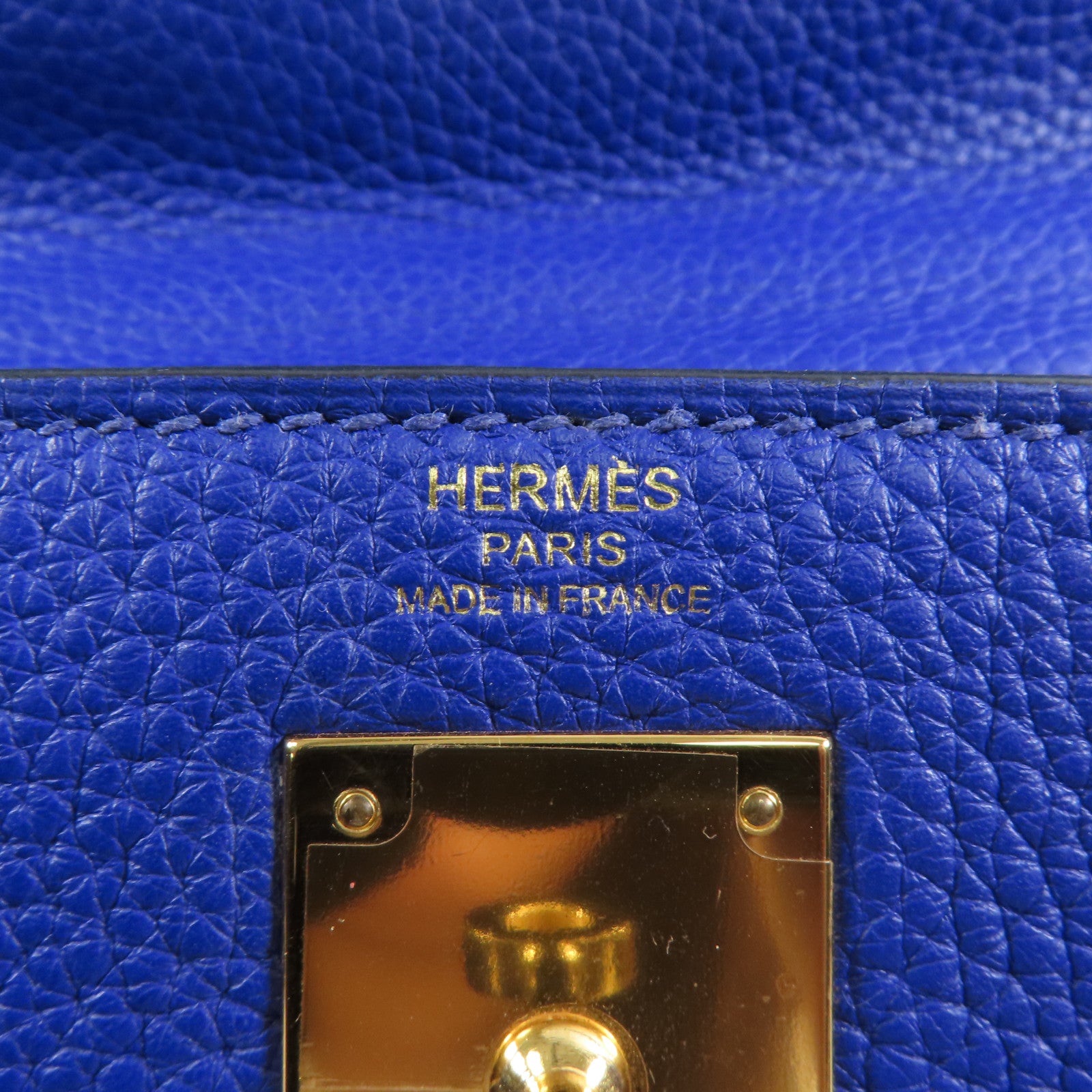HERMES Clemence皮革Kelly 28金扣手挽肩背兩用袋71 Bleu France